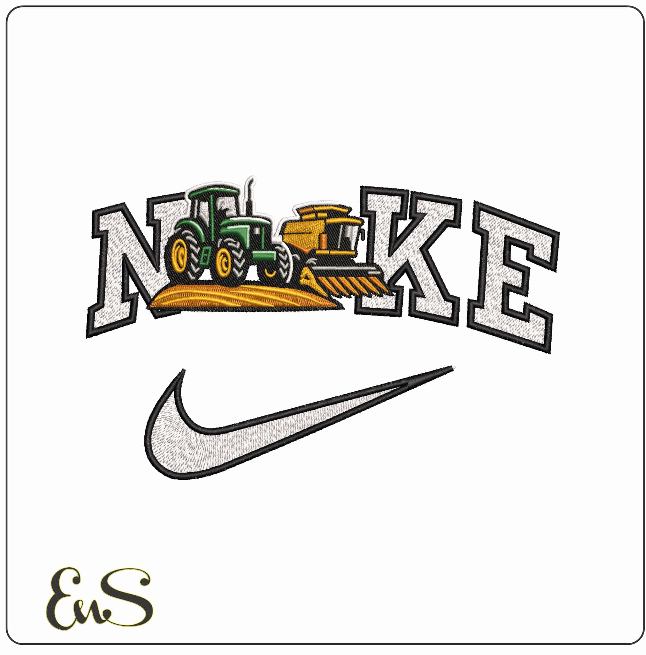 Nike Tractor and Combine Harvester in a field- Elegant embroidery design file - instant download