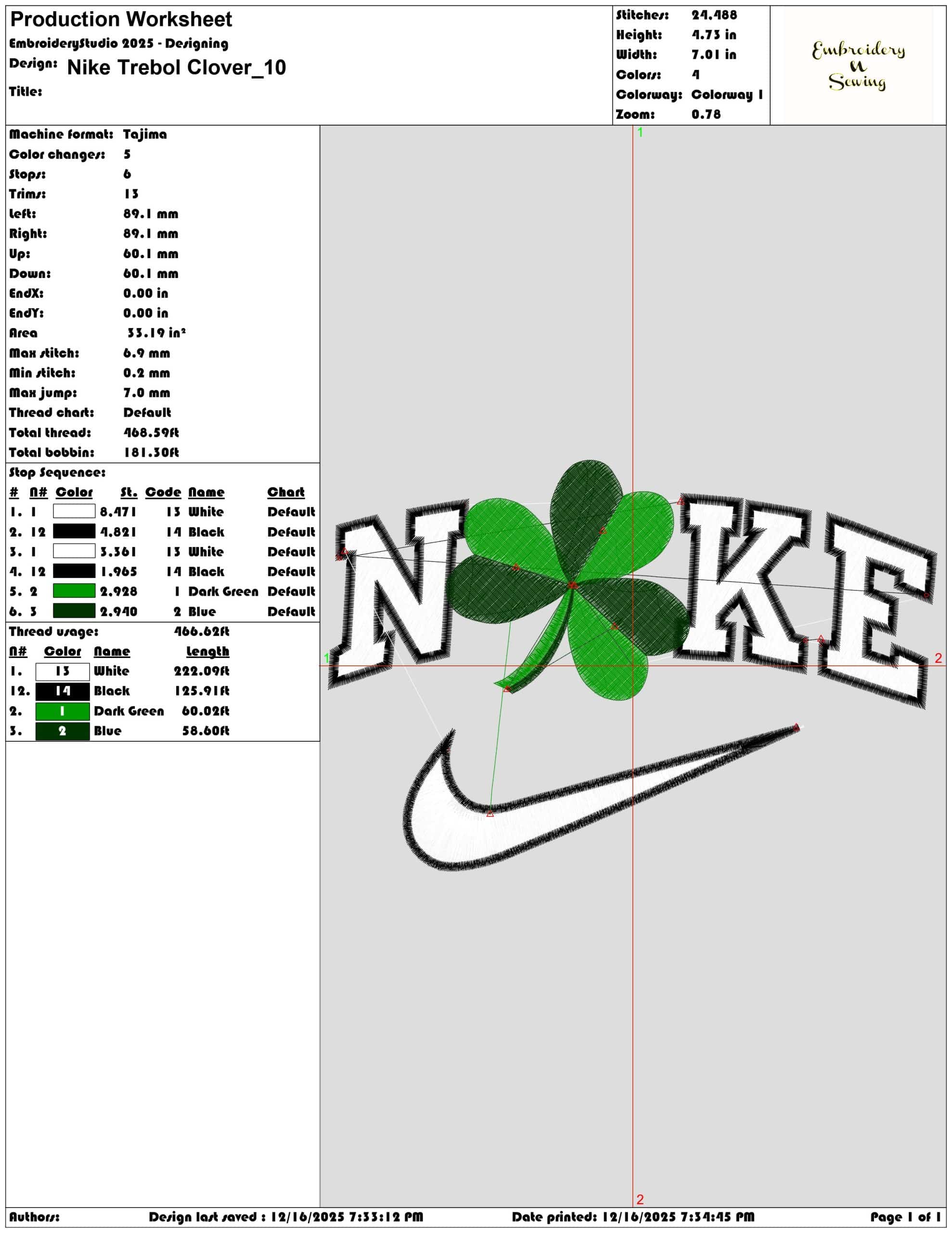 Nike Trebol Clover- Elegant embroidery design file - instant download — view 3