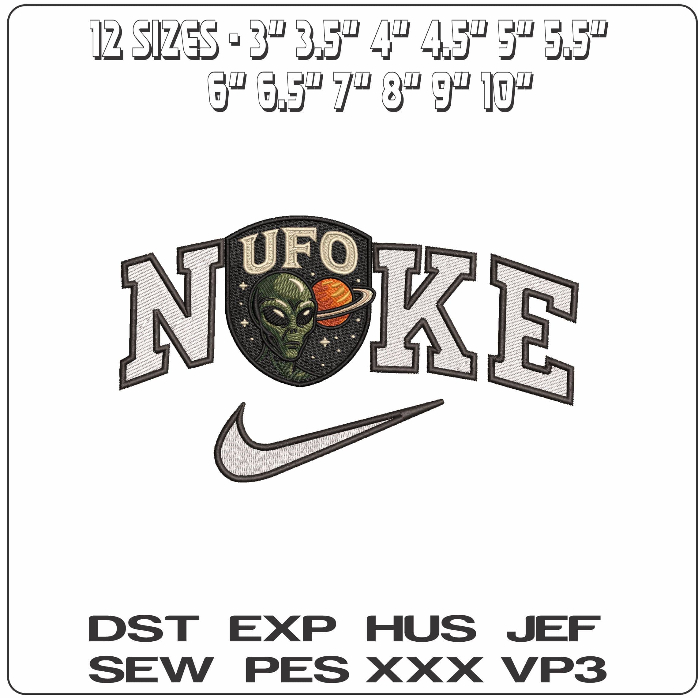 Nike UFO Alien and Planet- Elegant embroidery design file - instant download — view 2