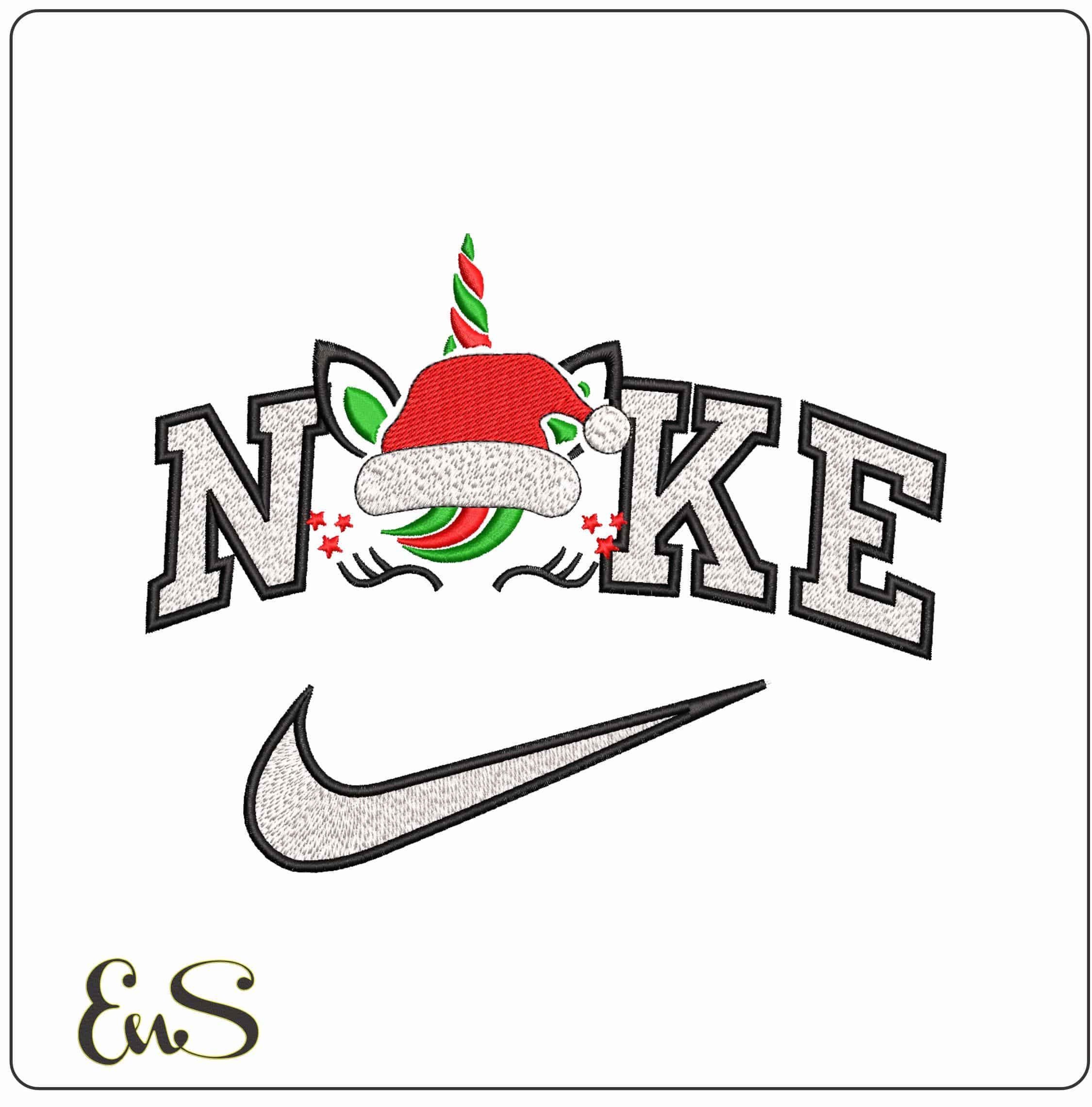 Nike Unicorn Santa Face- Elegant embroidery design file - instant download
