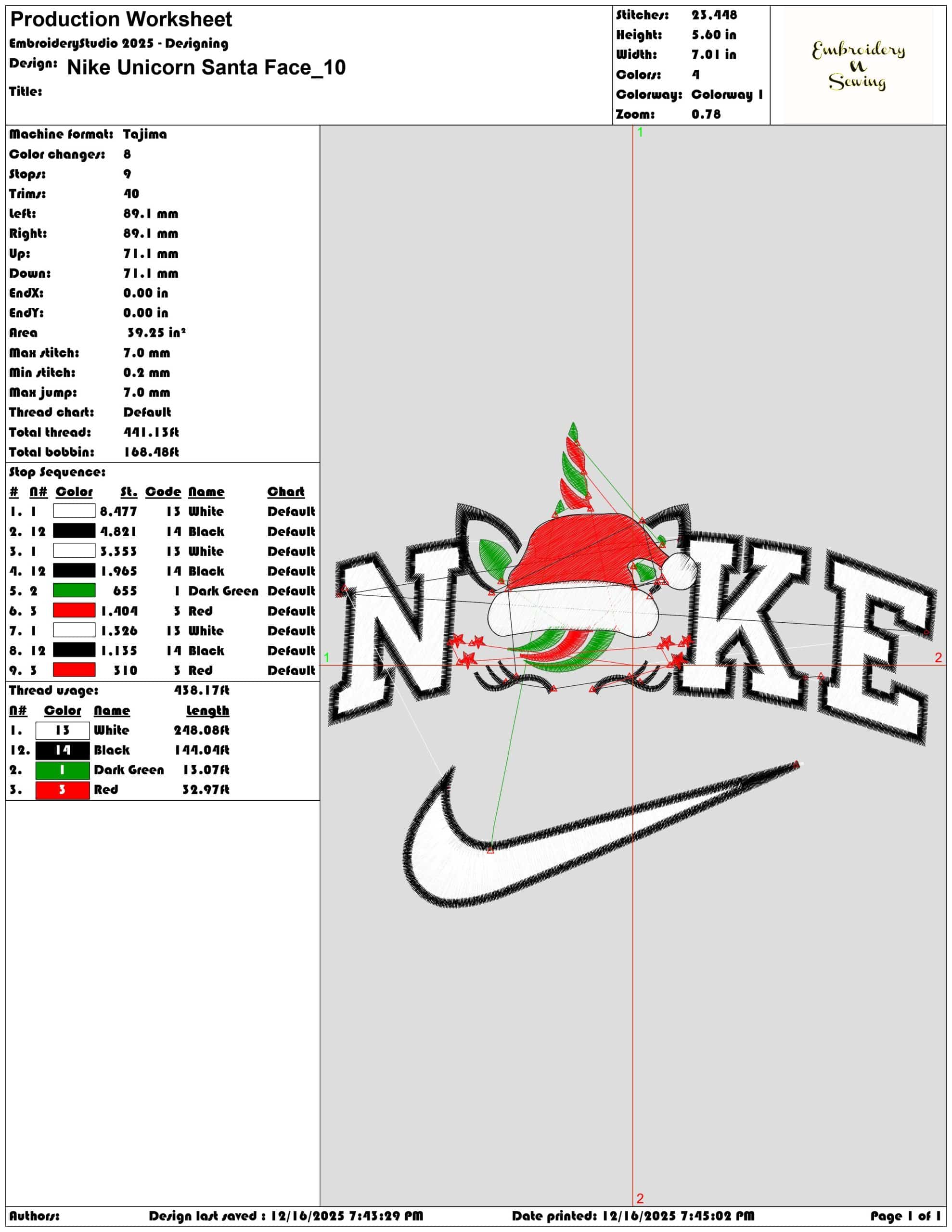 Nike Unicorn Santa Face- Elegant embroidery design file - instant download — view 3