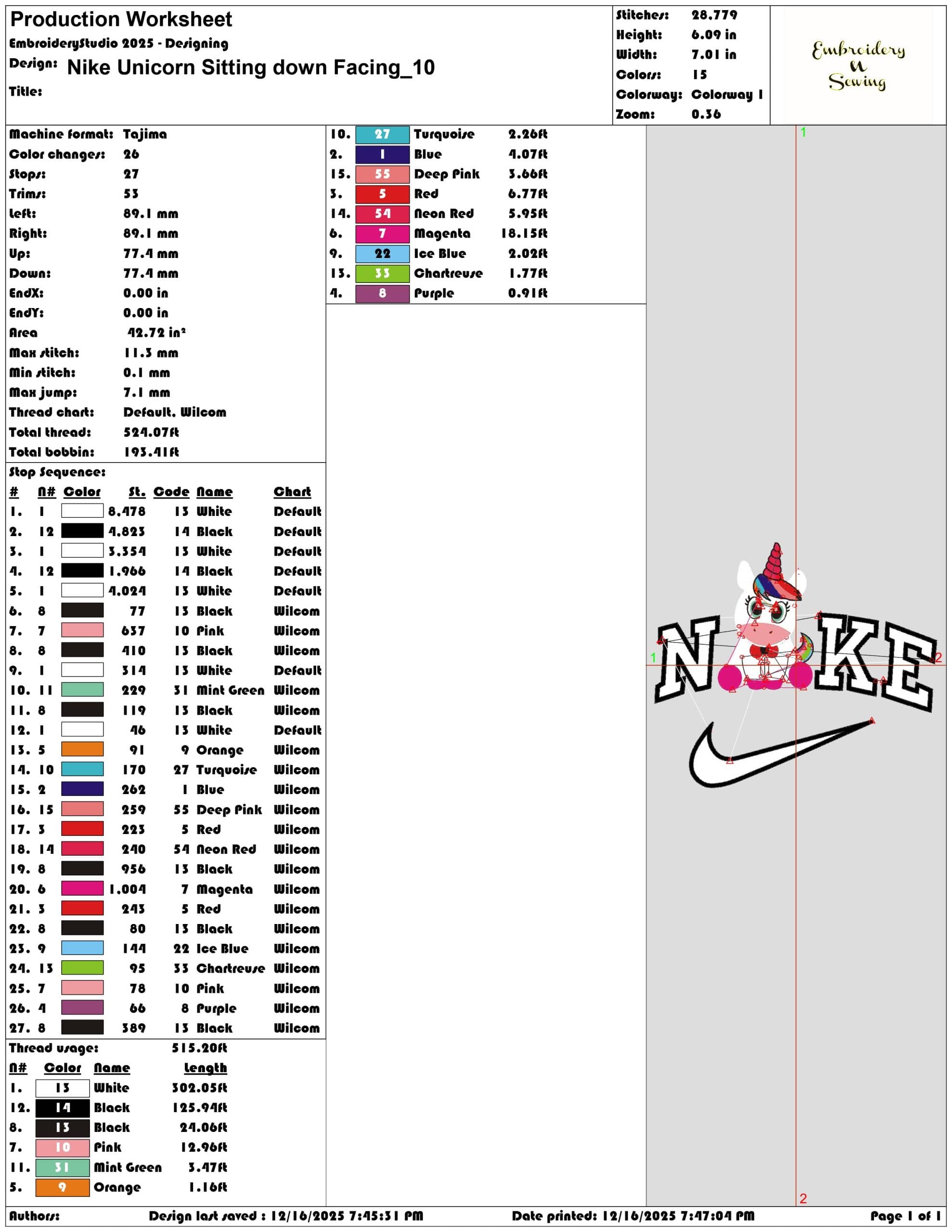 Nike Unicorn Sitting down Facing- Elegant embroidery design file - instant download — view 3