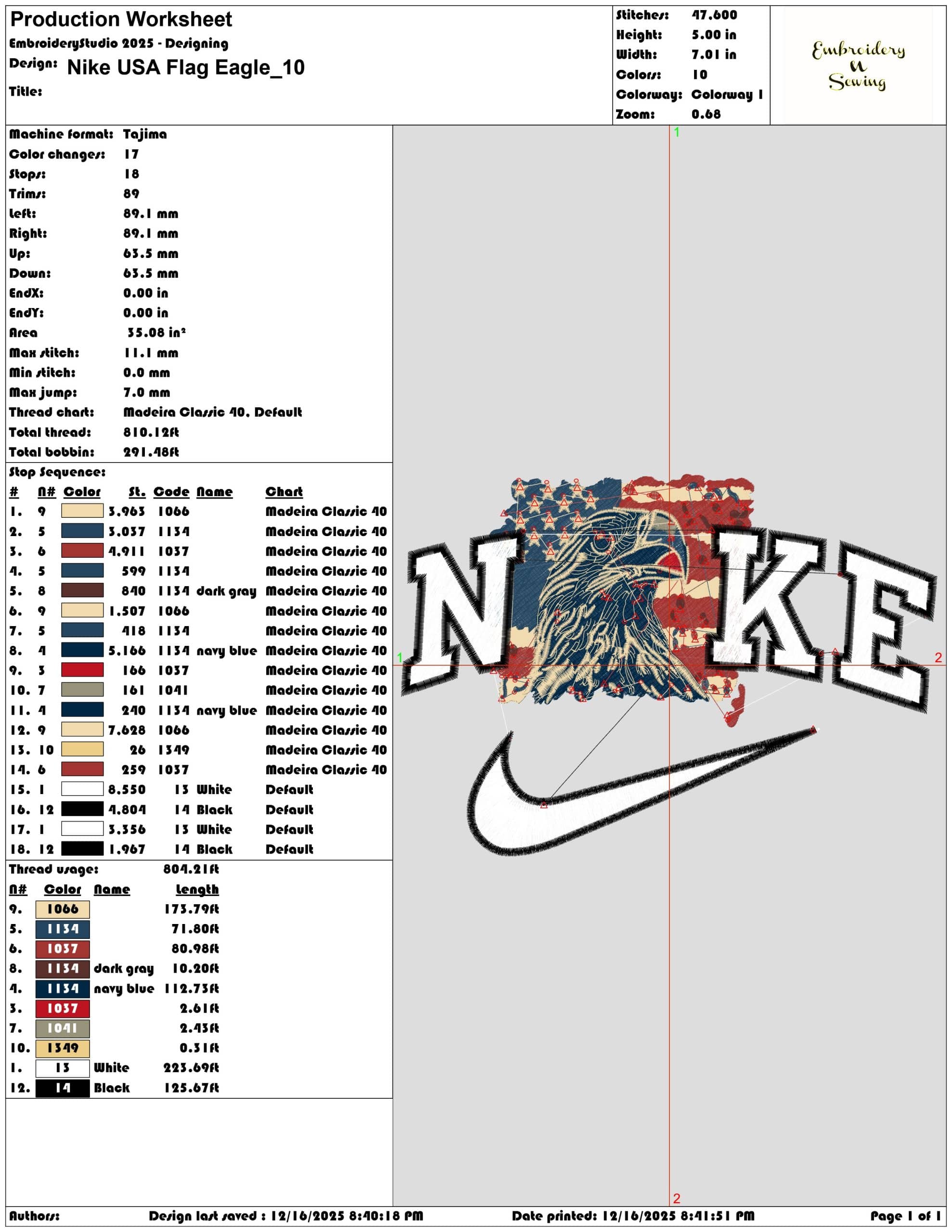 Nike USA Flag Eagle- Elegant embroidery design file - instant download — view 3