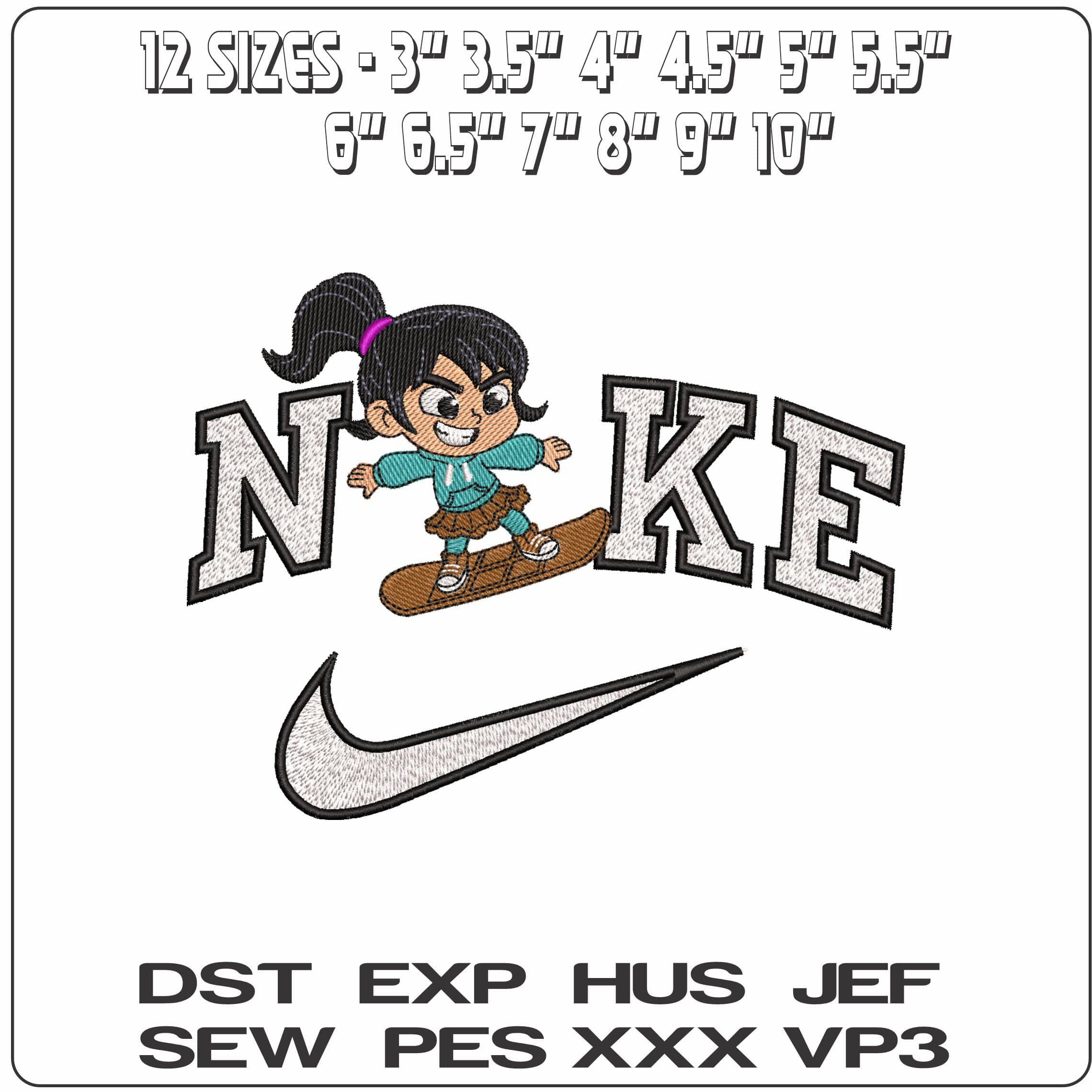Nike Vanellope Von Schweetz Snowboard Wreck it Ralph- Elegant embroidery design file - instant download — view 2