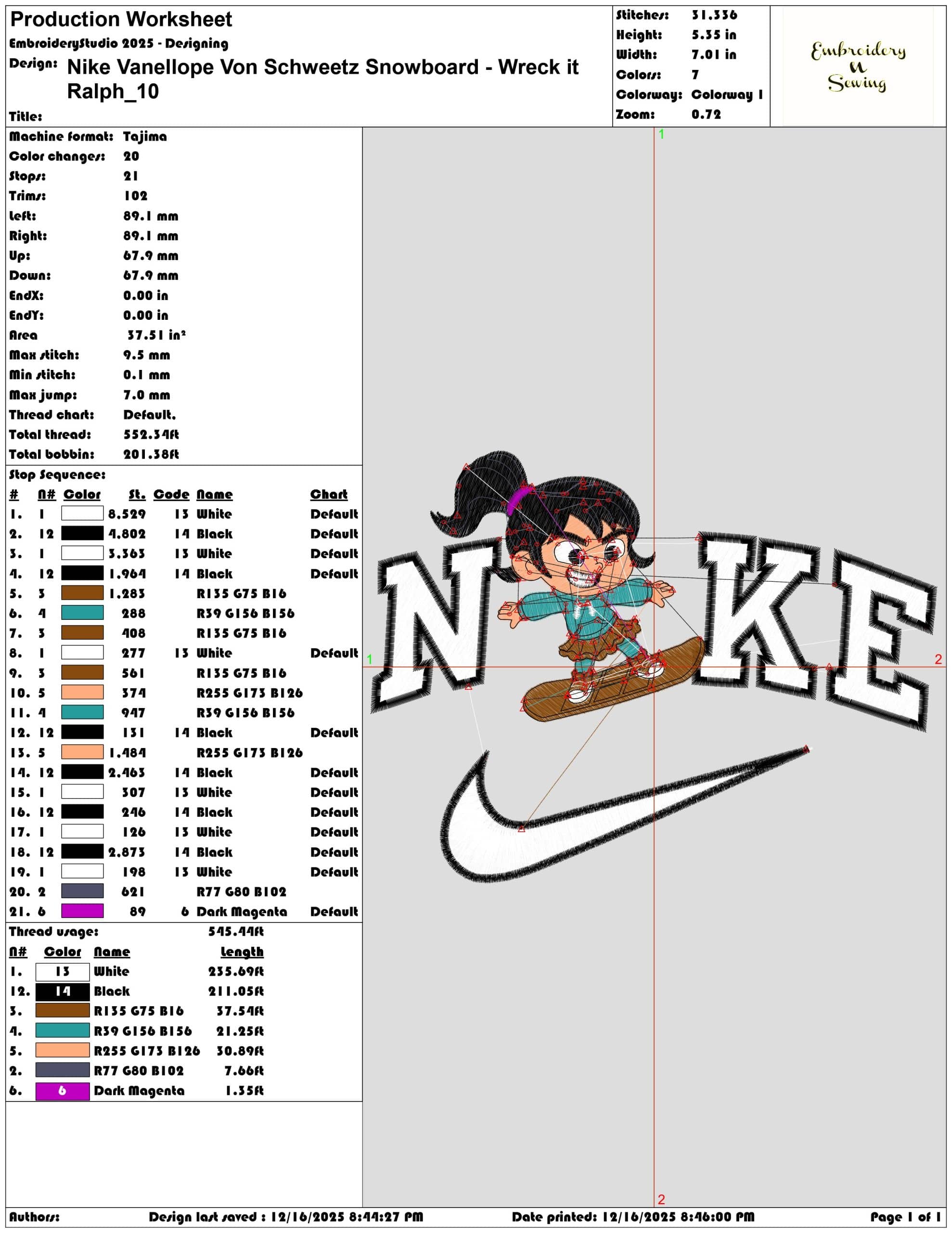 Nike Vanellope Von Schweetz Snowboard Wreck it Ralph- Elegant embroidery design file - instant download — view 3