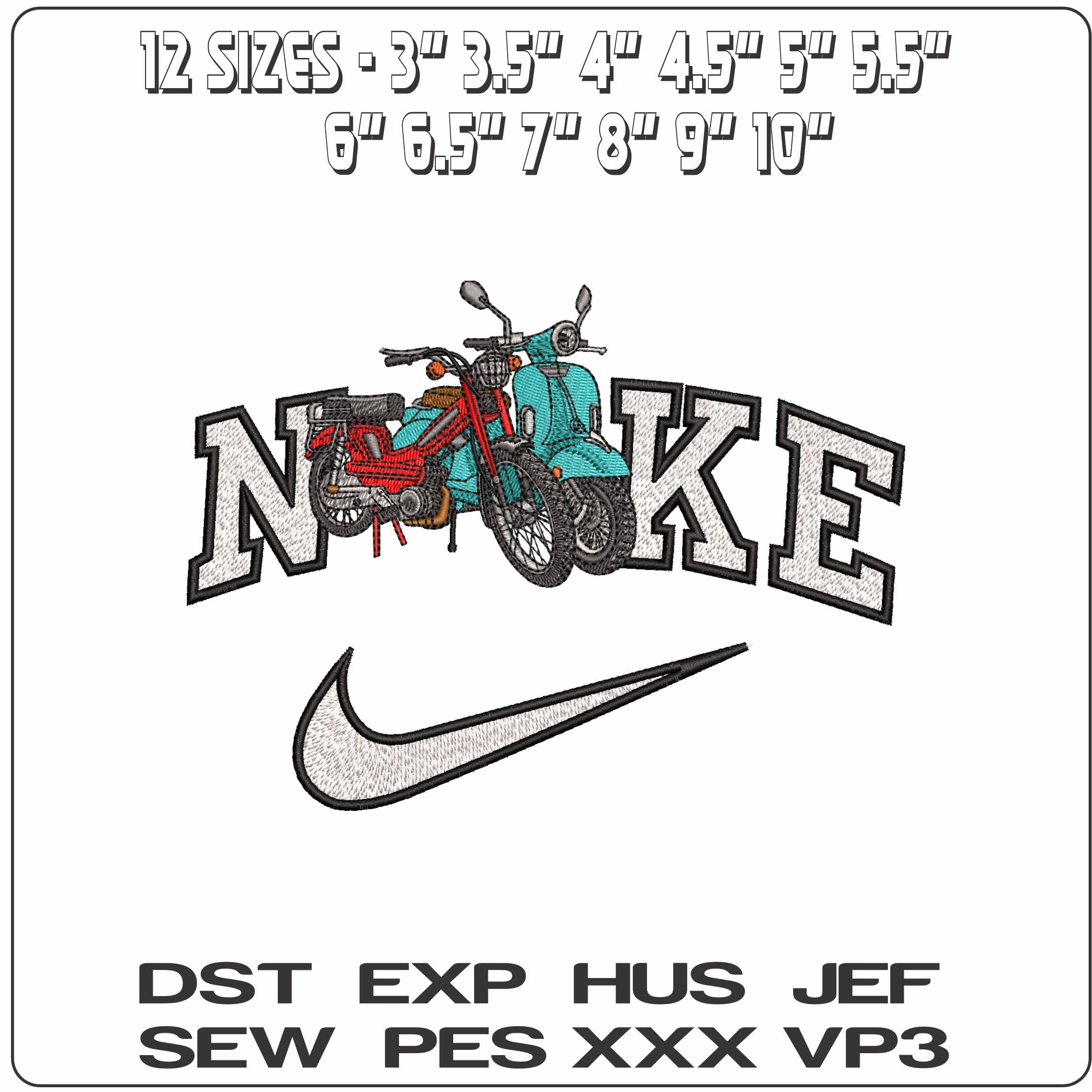 Nike Vespa Scooter and Pedal bike- Elegant embroidery design file - instant download — view 2