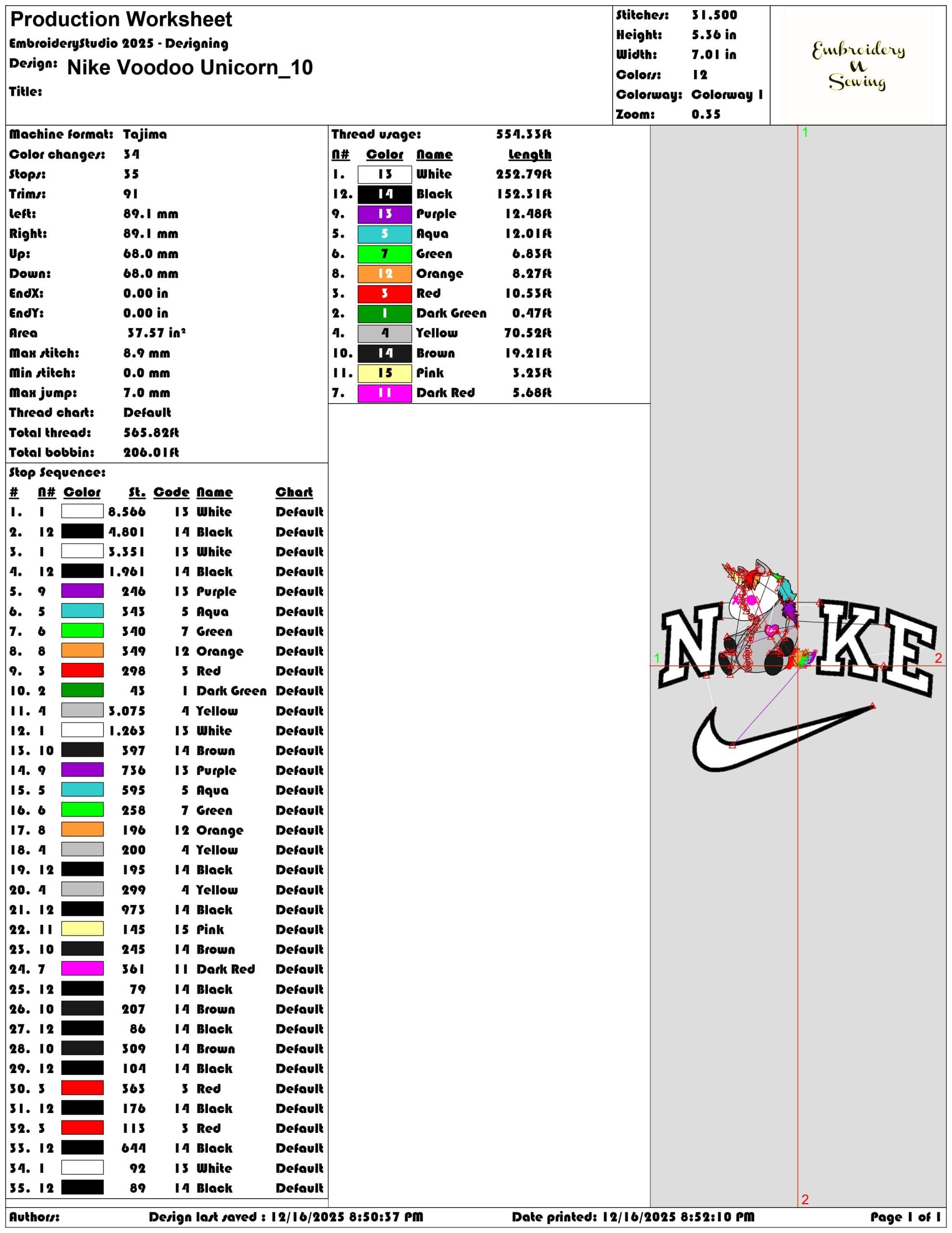 Nike Voodoo Unicorn- Elegant embroidery design file - instant download — view 3