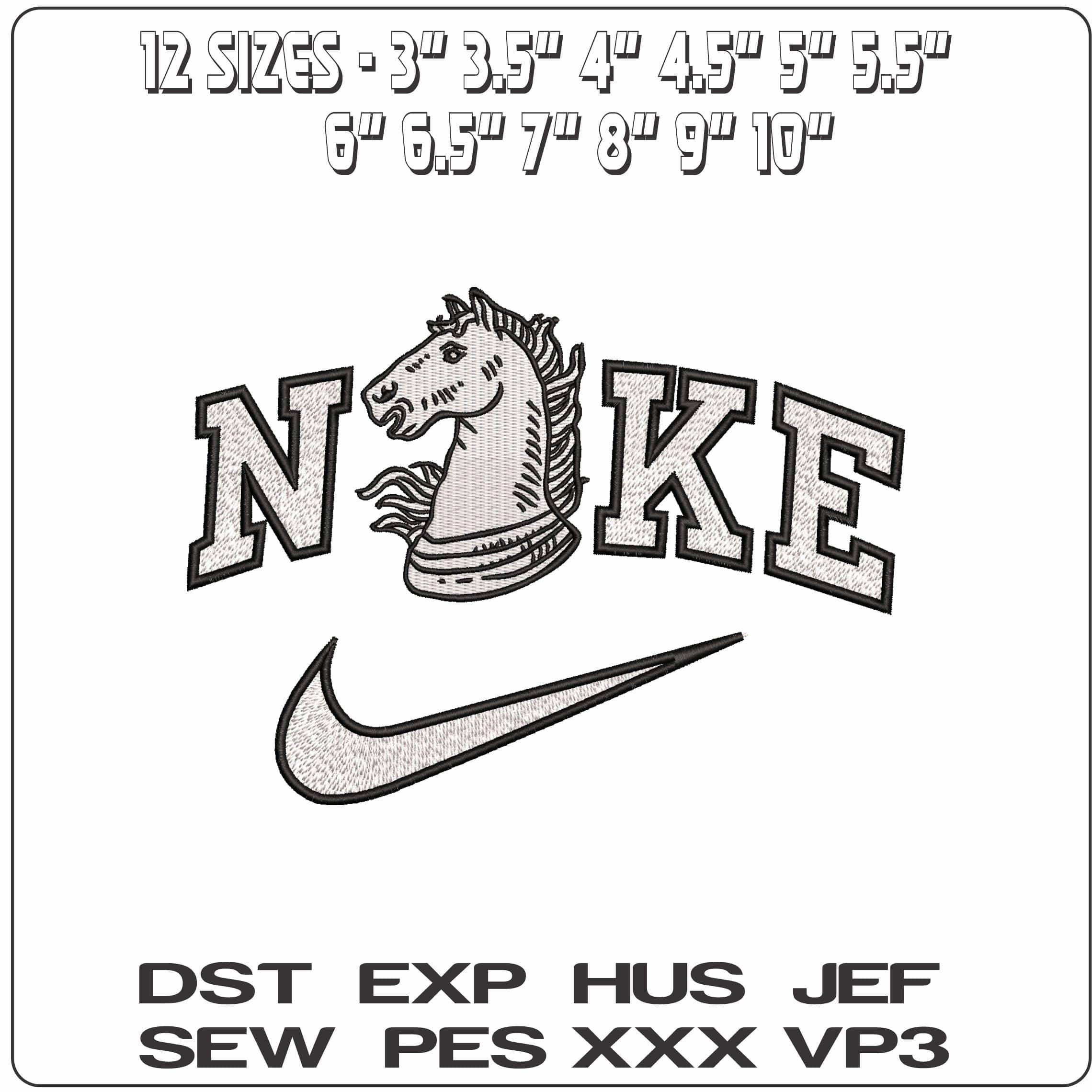 Nike White Knight Chess Piece Horse- Elegant embroidery design file - instant download — view 2