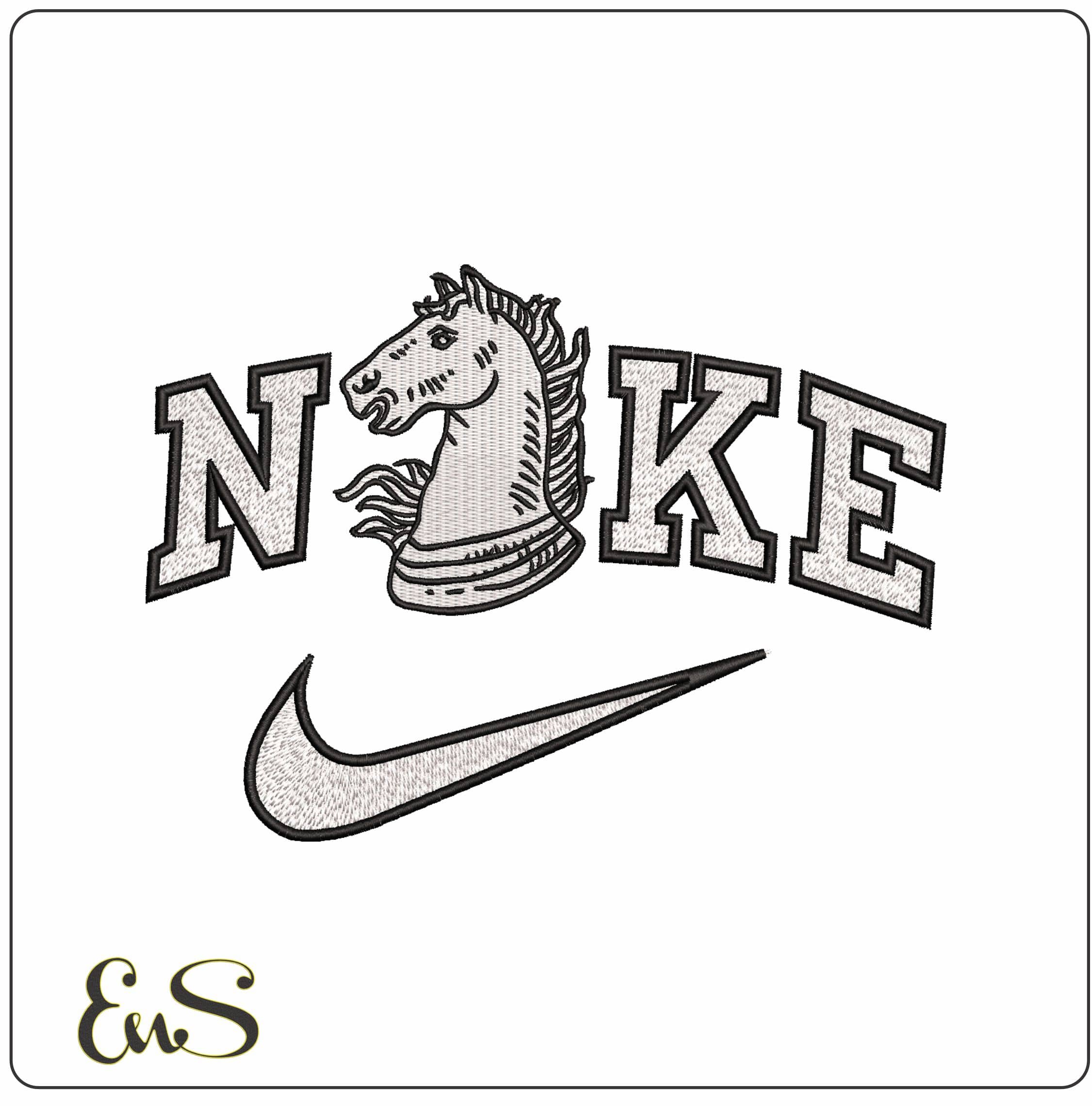 Nike White Knight Chess Piece Horse- Elegant embroidery design file - instant download