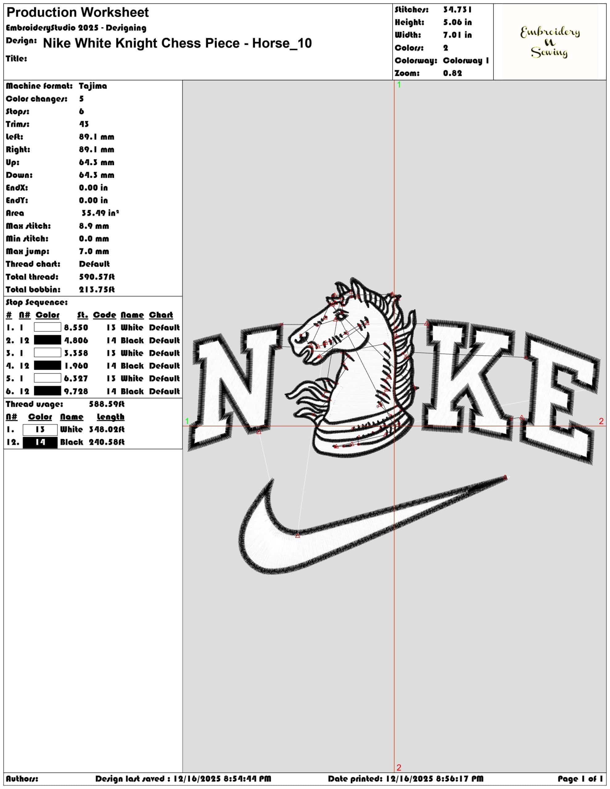 Nike White Knight Chess Piece Horse- Elegant embroidery design file - instant download — view 3