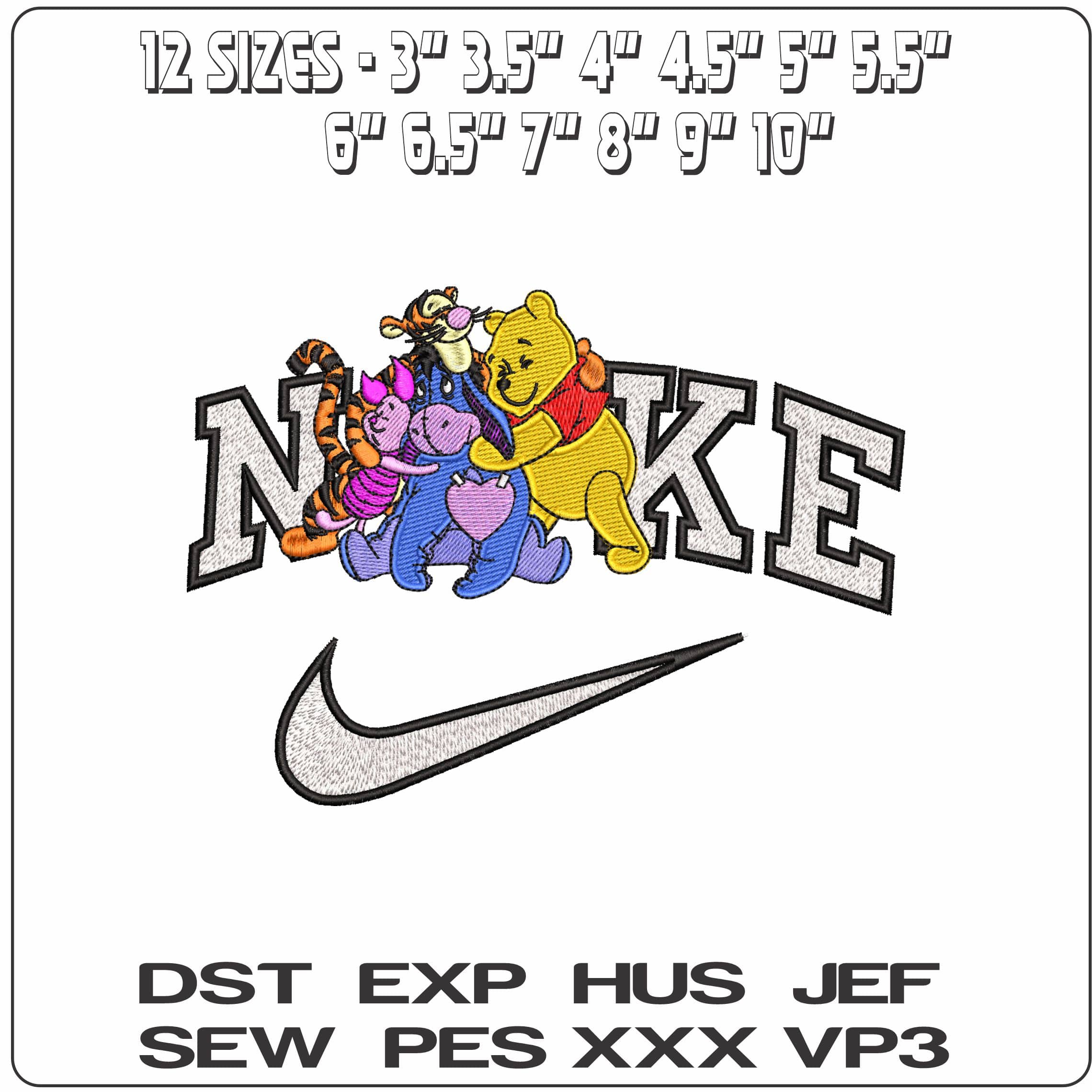 Nike Winnie the Pooh and Friends- Elegant embroidery design file - instant download — view 2