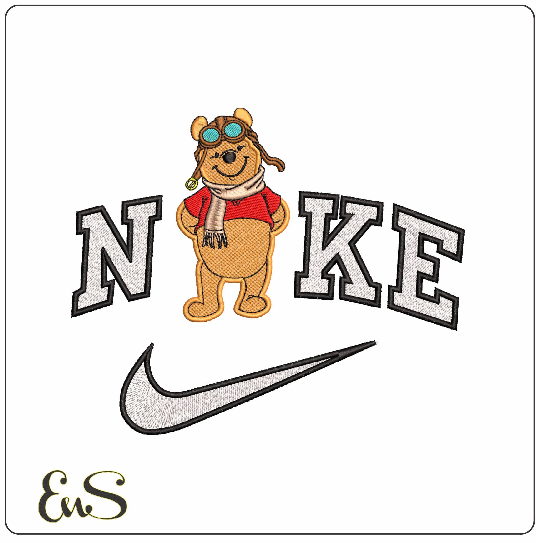 Nike Winnie the Pooh Aviator- Elegant embroidery design file - instant download