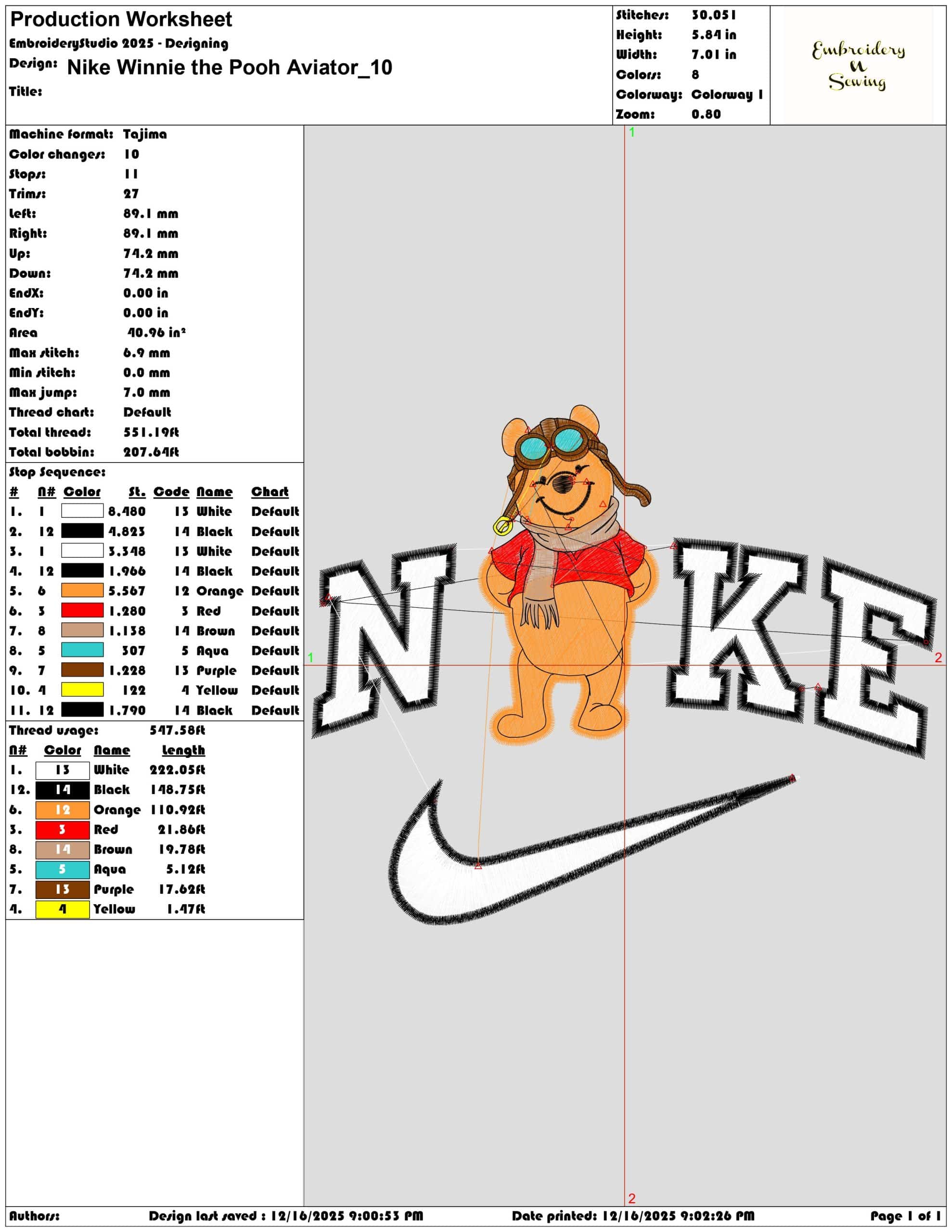 Nike Winnie the Pooh Aviator- Elegant embroidery design file - instant download — view 3