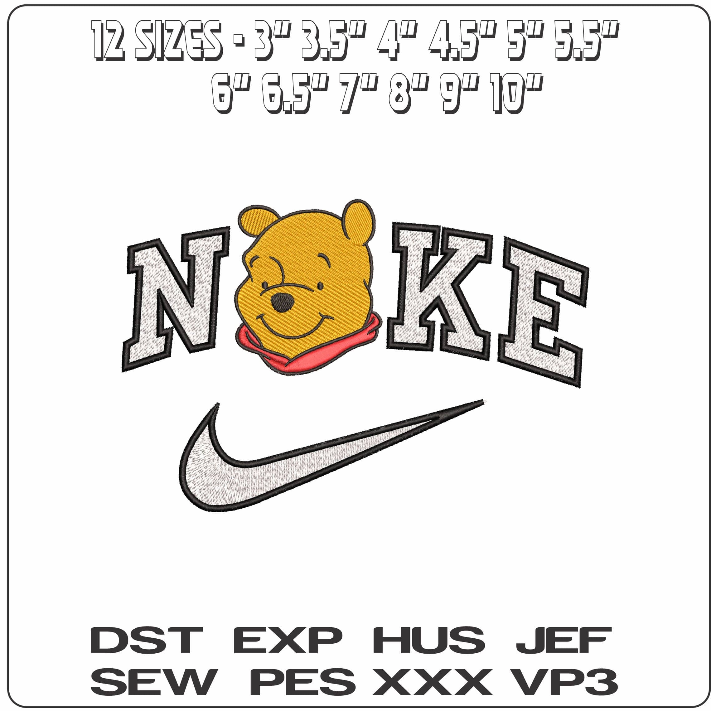 Nike Winnie the Pooh Head- Elegant embroidery design file - instant download — view 2