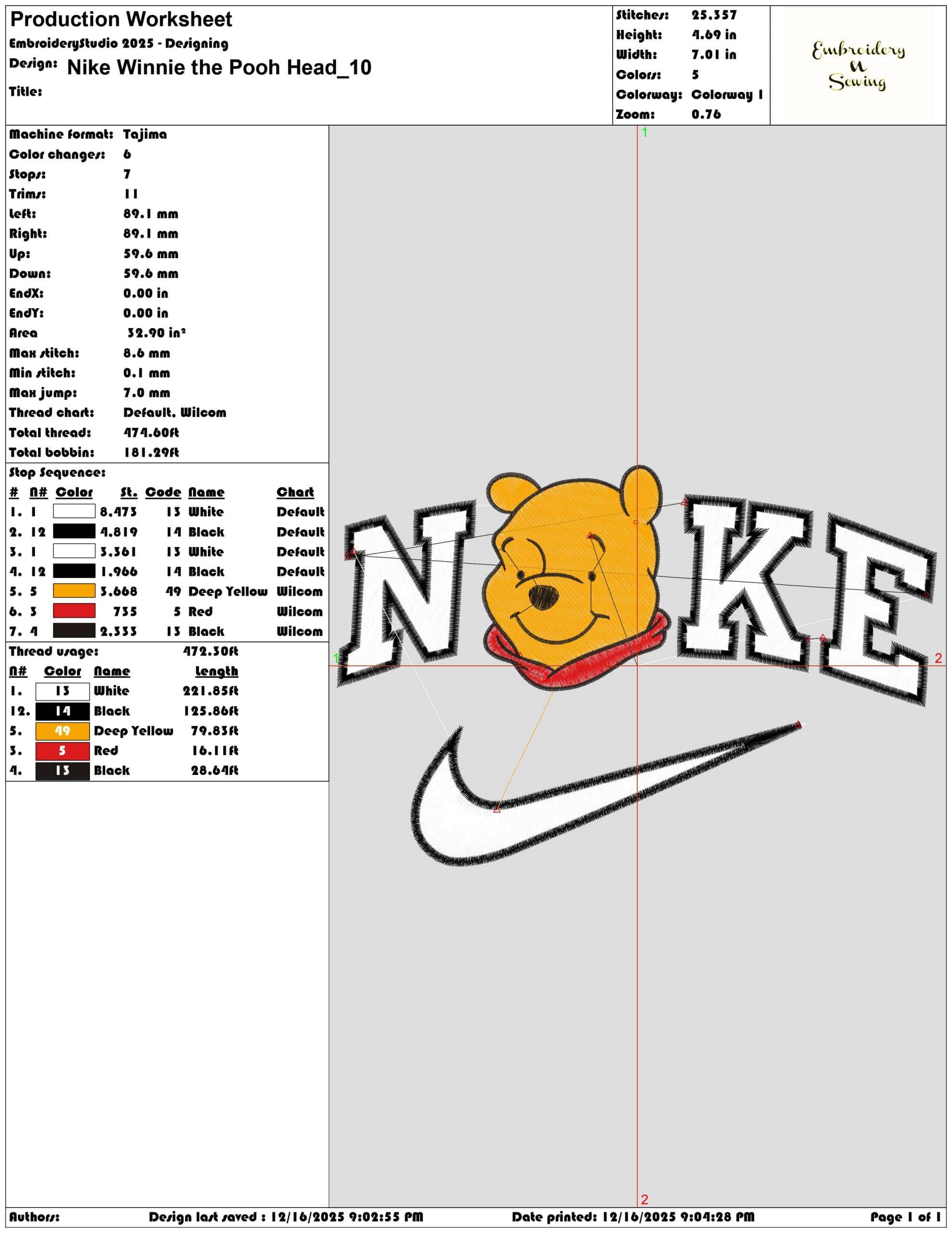 Nike Winnie the Pooh Head- Elegant embroidery design file - instant download — view 3