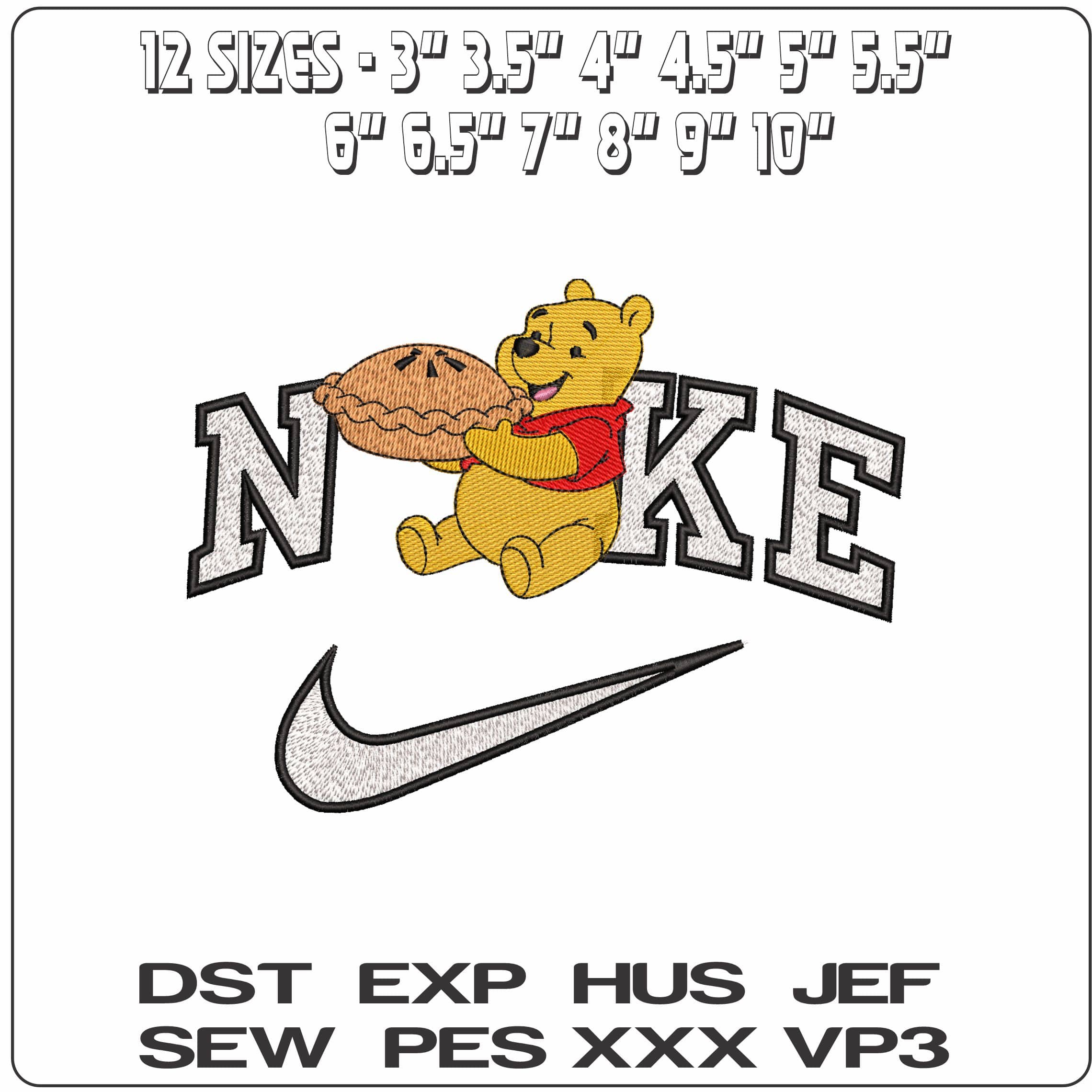 Nike Winnie the Pooh with Pie- Elegant embroidery design file - instant download — view 2