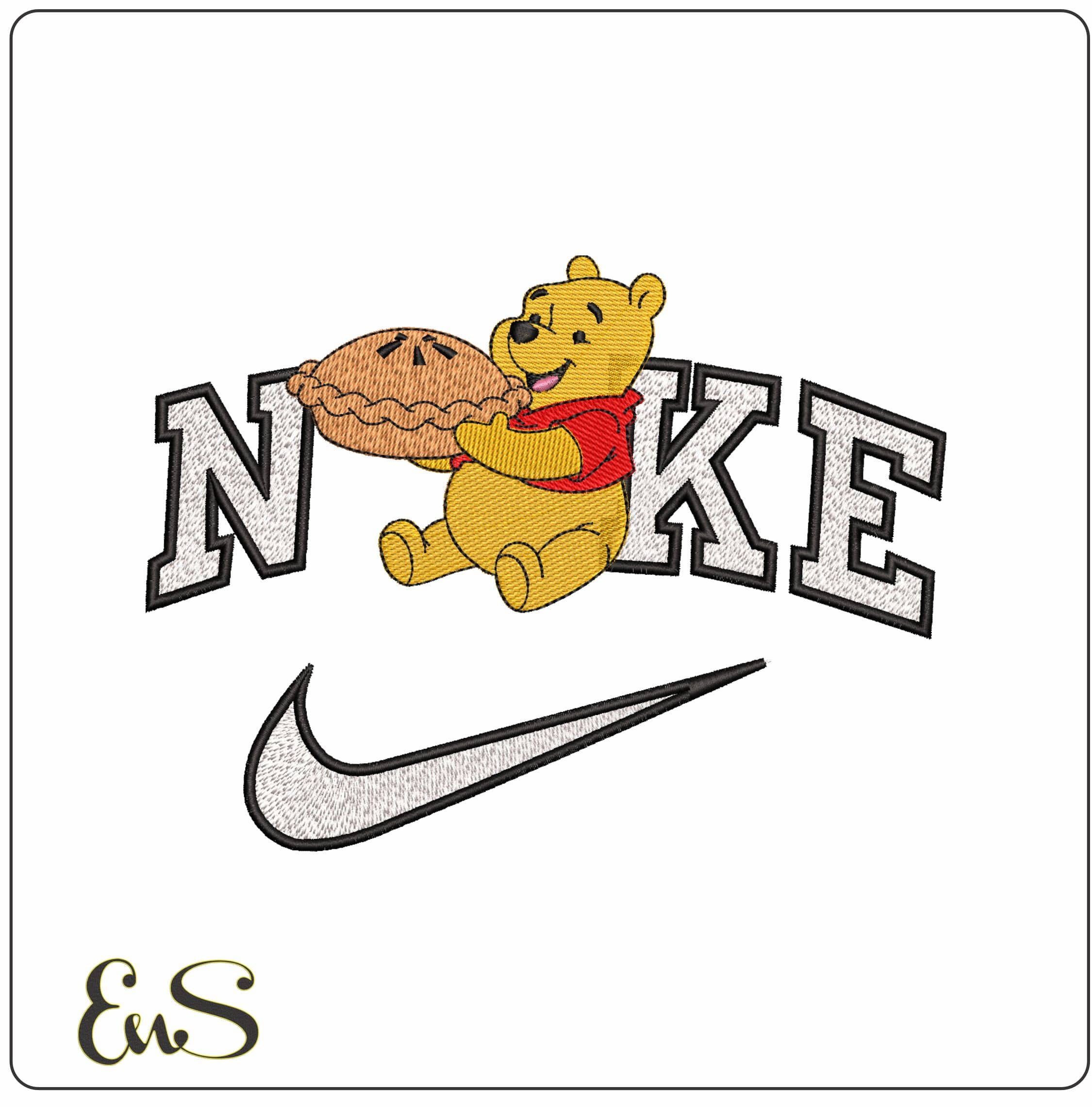 Nike Winnie the Pooh with Pie- Elegant embroidery design file - instant download