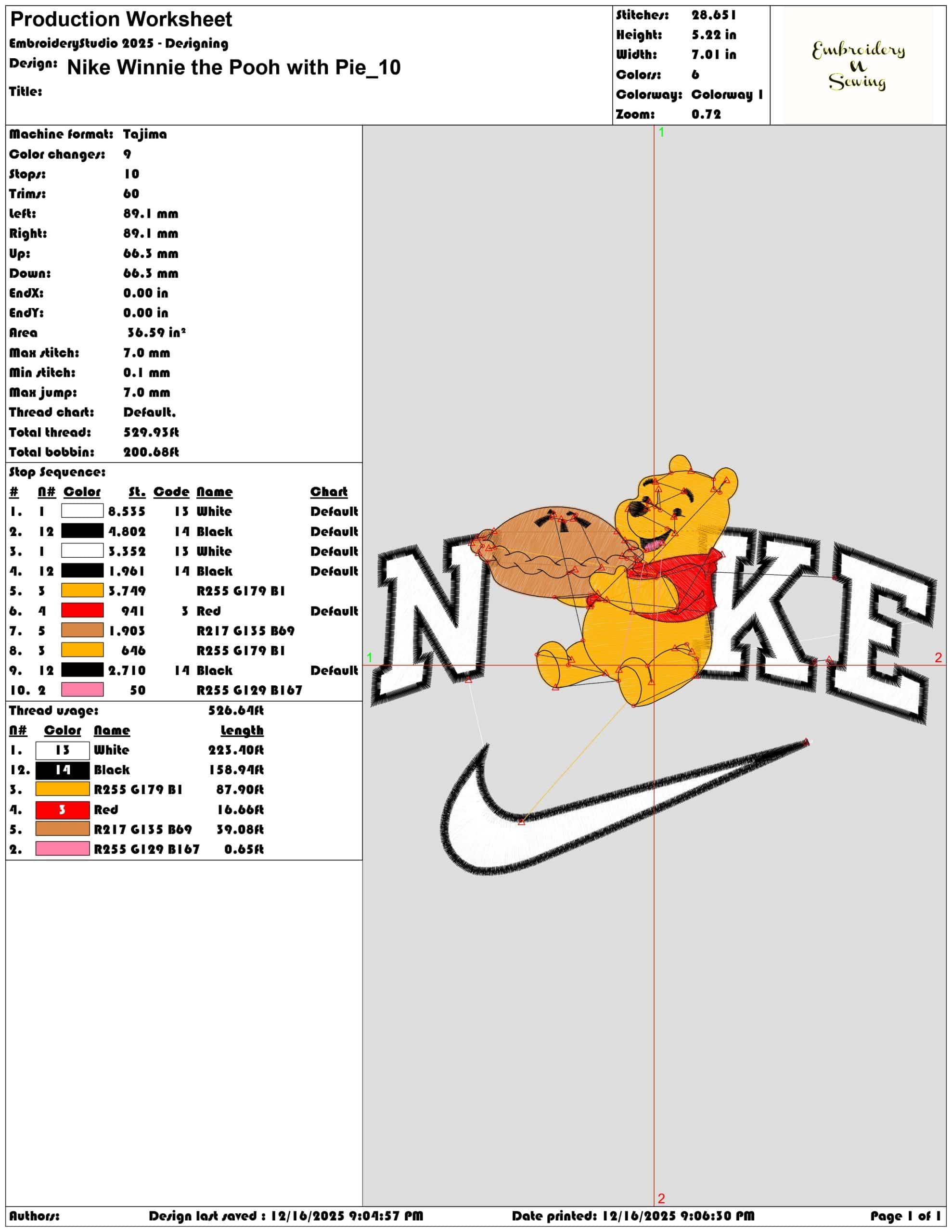 Nike Winnie the Pooh with Pie- Elegant embroidery design file - instant download — view 3
