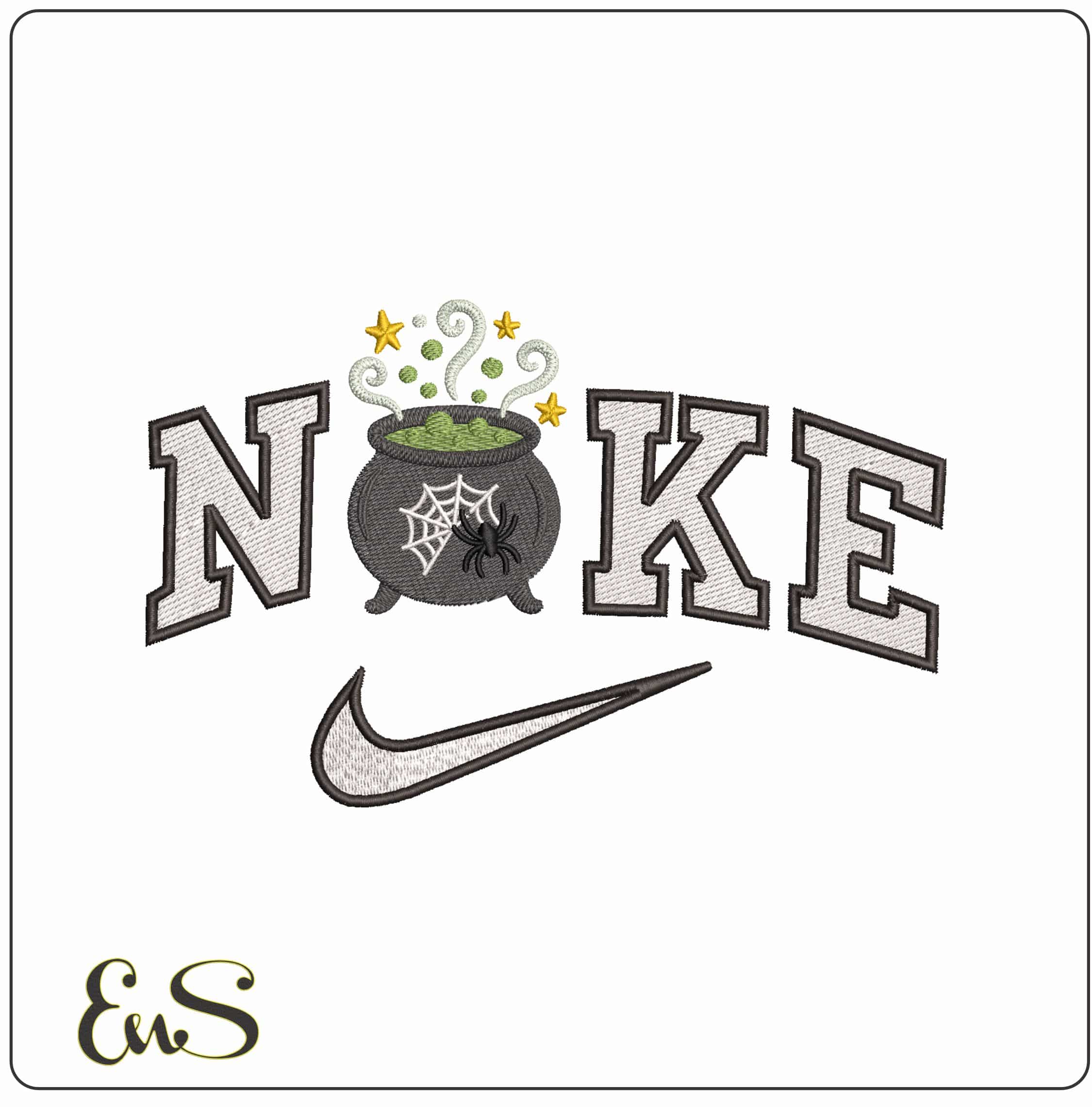 Nike Witches Cauldren- Elegant embroidery design file - instant download