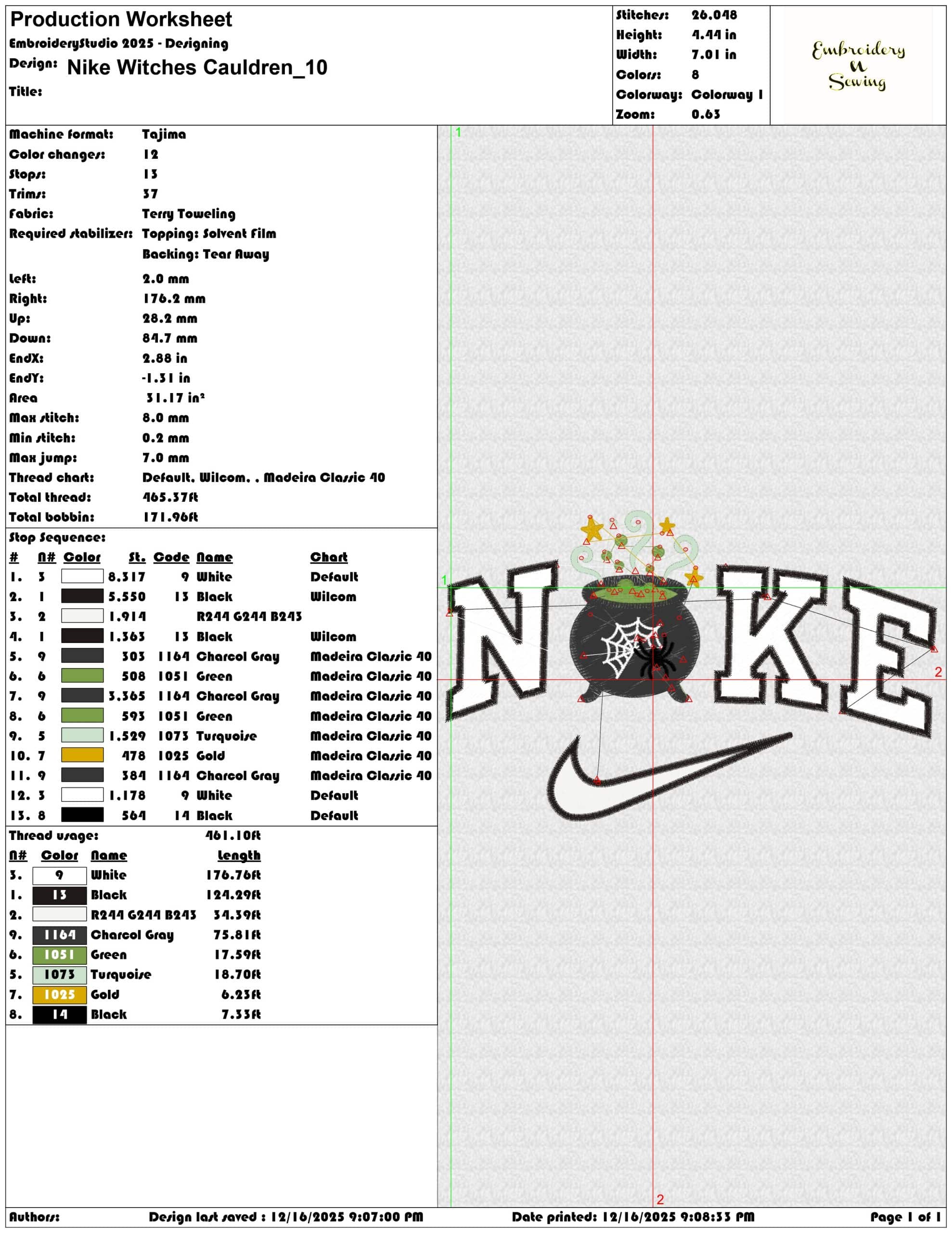 Nike Witches Cauldren- Elegant embroidery design file - instant download — view 3