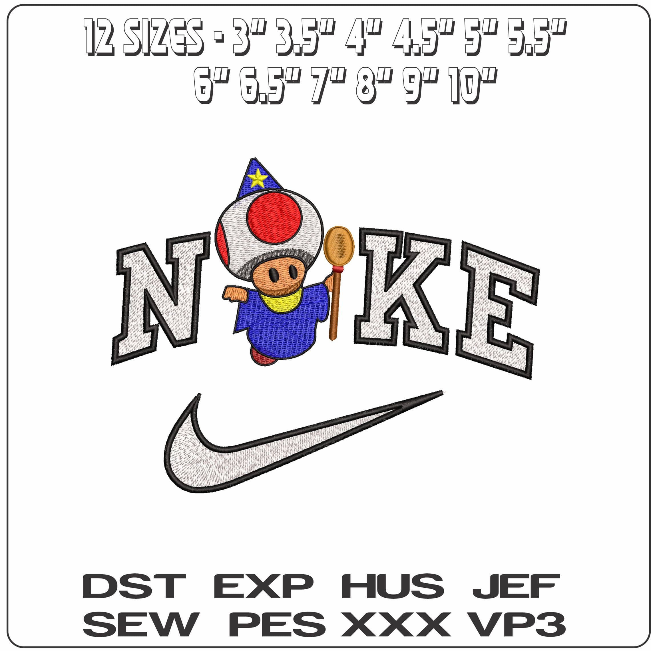Nike Wizard Toad Super Mario Game- Elegant embroidery design file - instant download — view 2