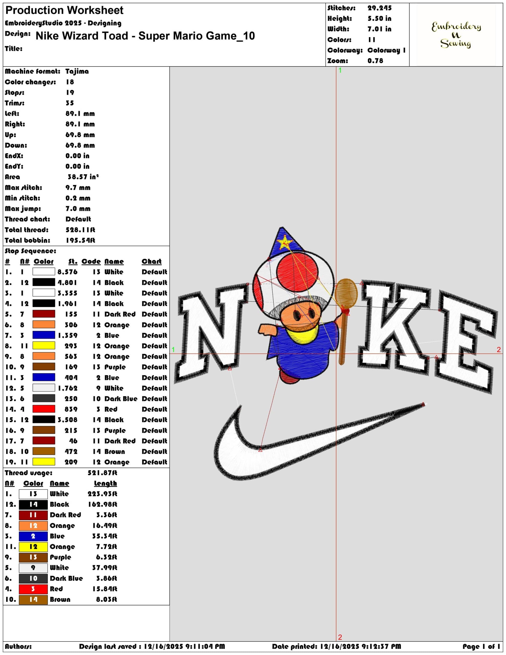 Nike Wizard Toad Super Mario Game- Elegant embroidery design file - instant download — view 3