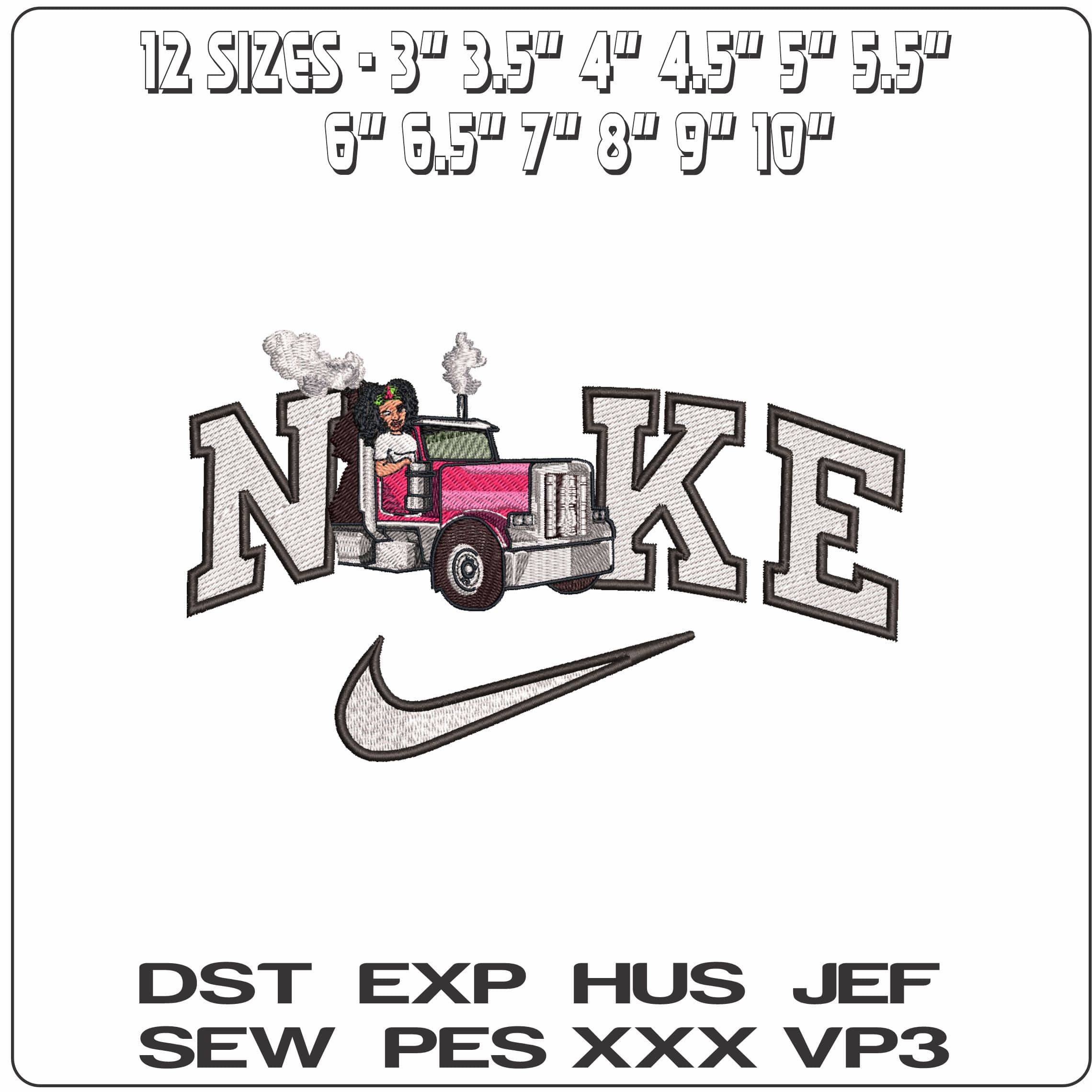 Nike Woman in truck trough wall- Elegant embroidery design file - instant download — view 2