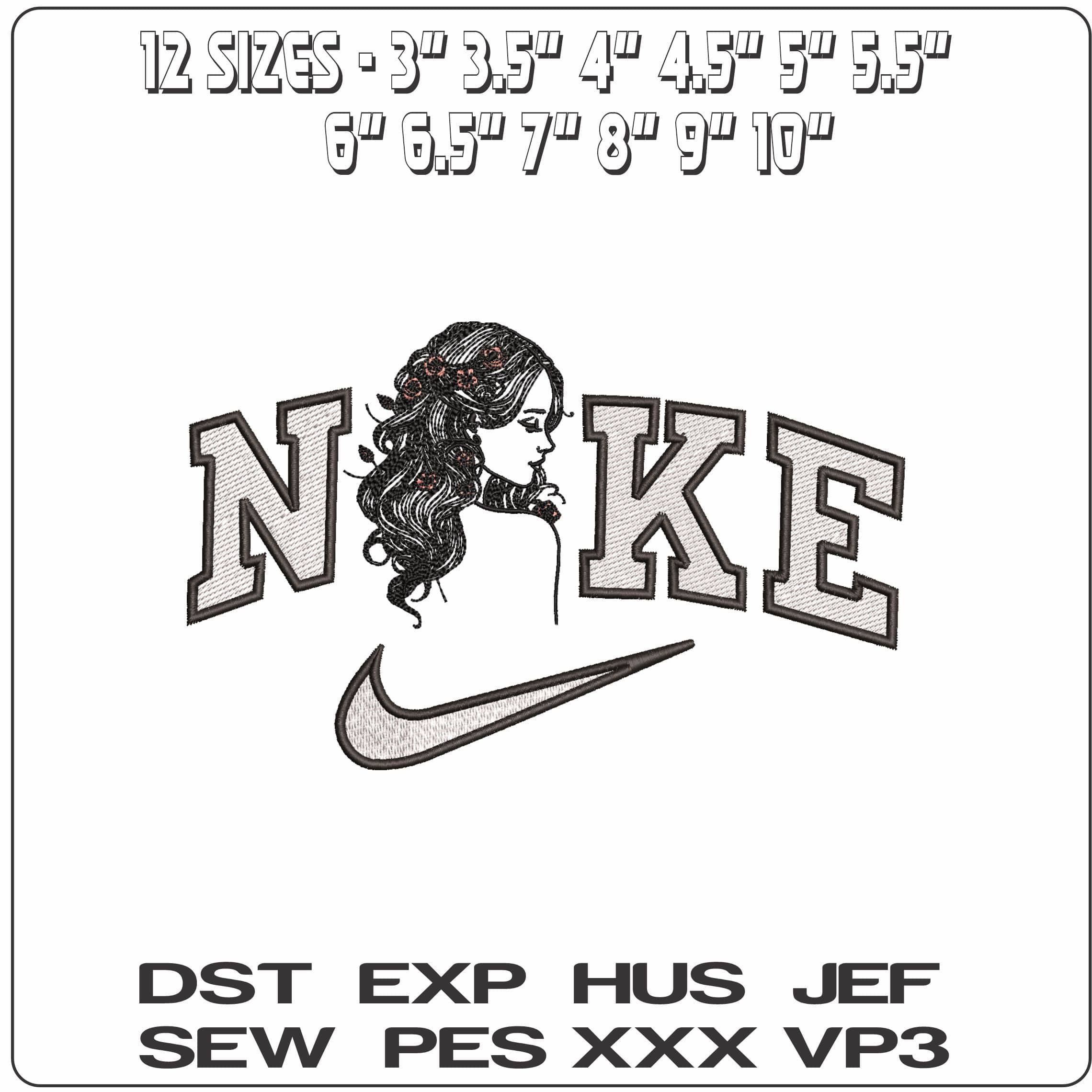 Nike Women with flowers in Hair- Elegant embroidery design file - instant download — view 2