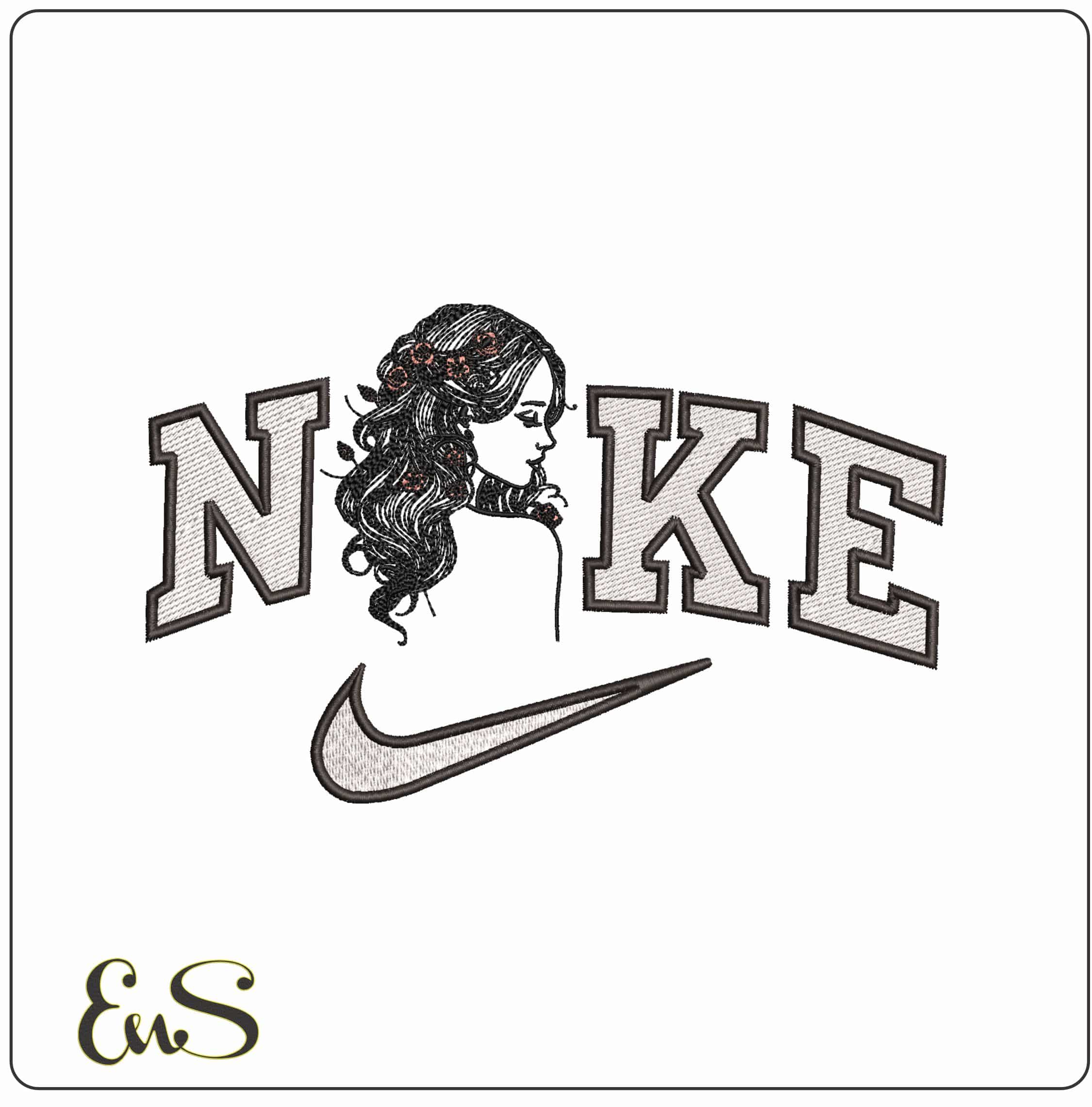 Nike Women with flowers in Hair- Elegant embroidery design file - instant download