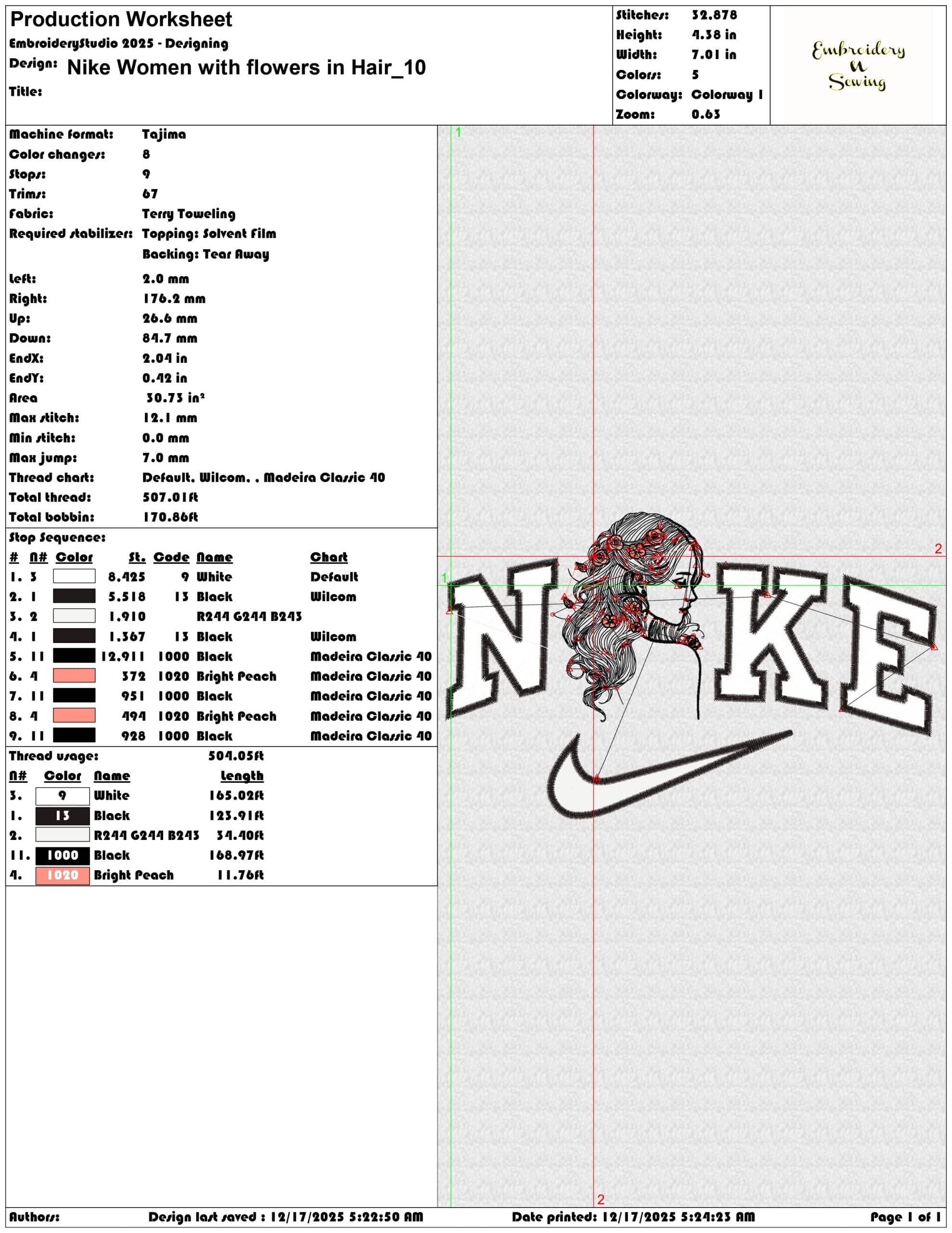 Nike Women with flowers in Hair- Elegant embroidery design file - instant download — view 3
