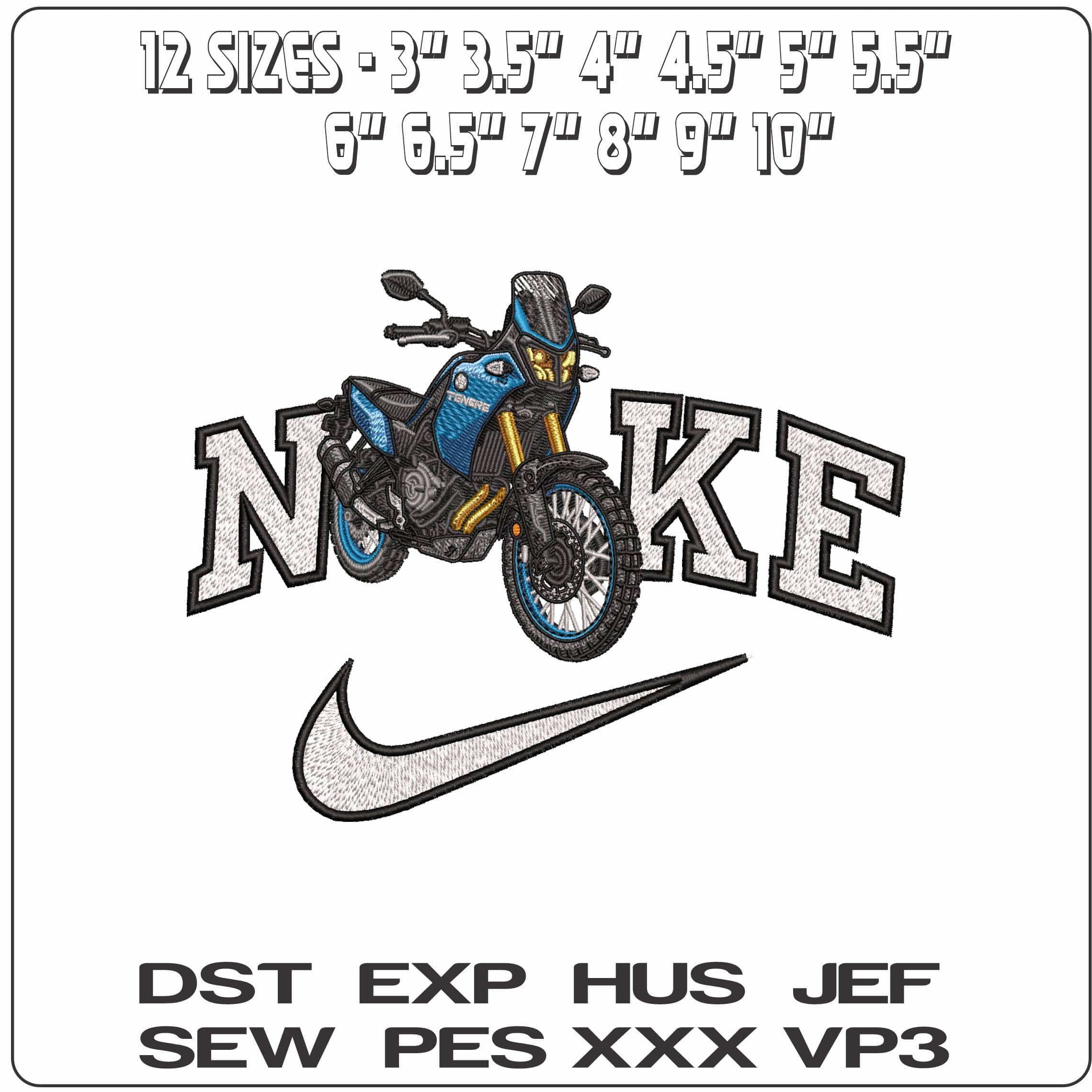 Nike Yamaha Tenere 700 Motorbike- Elegant embroidery design file - instant download — view 2