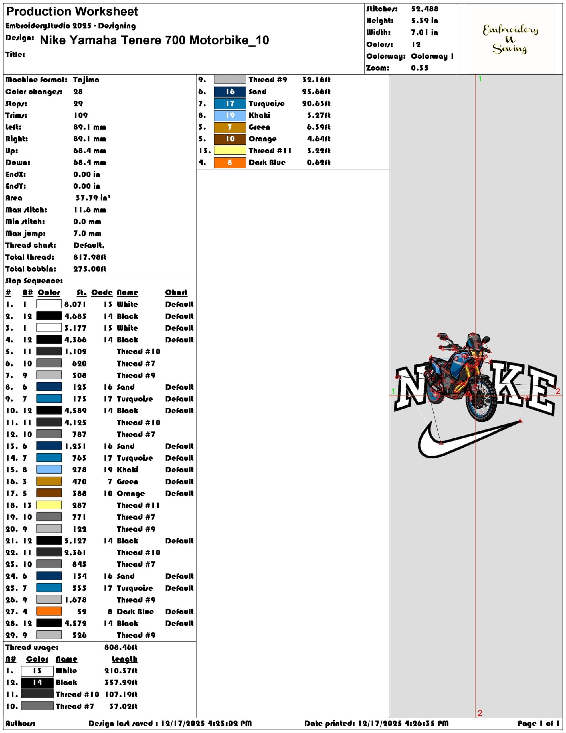 Nike Yamaha Tenere 700 Motorbike- Elegant embroidery design file - instant download — view 3
