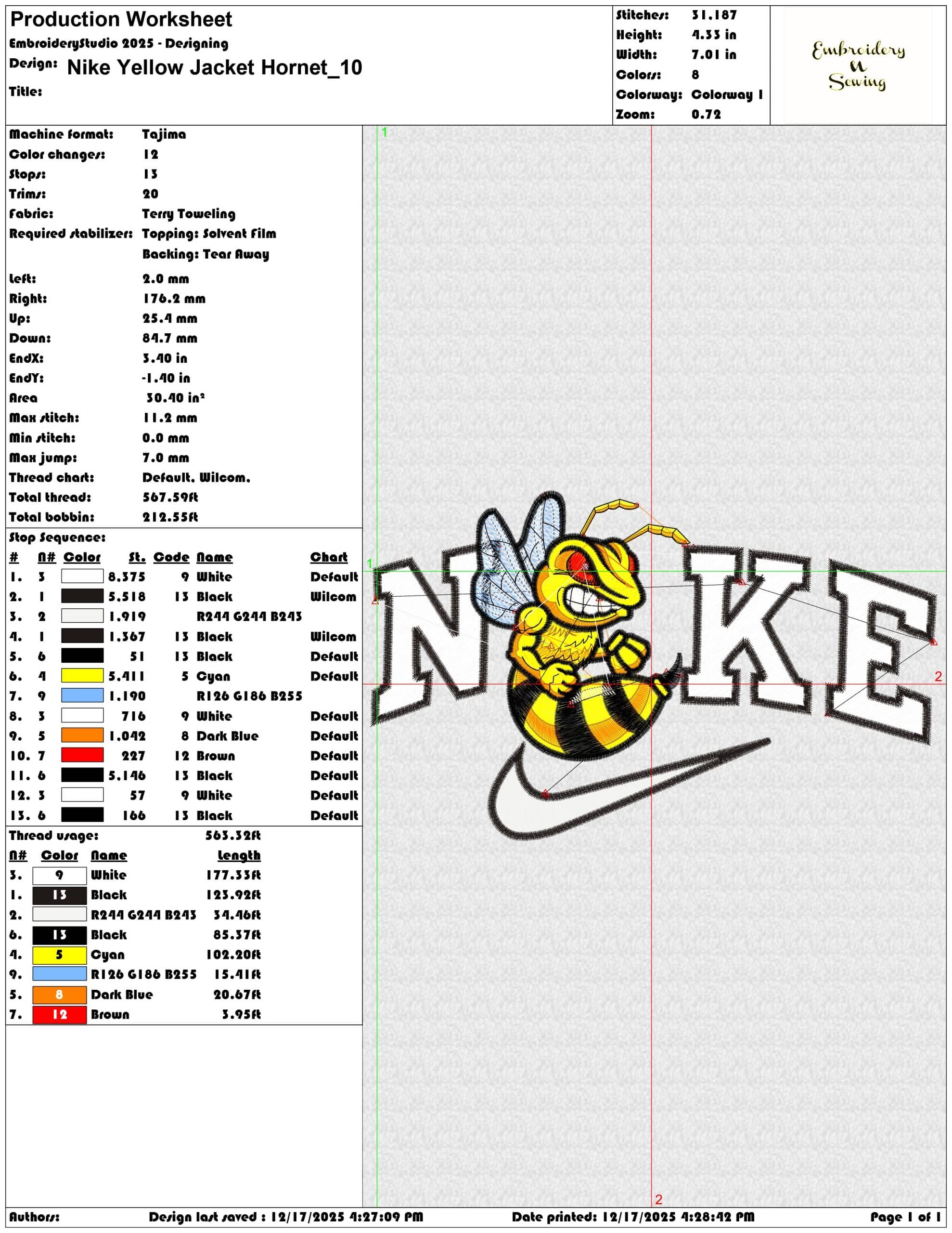 Nike Yellow Jacket Hornet- Elegant embroidery design file - instant download — view 3