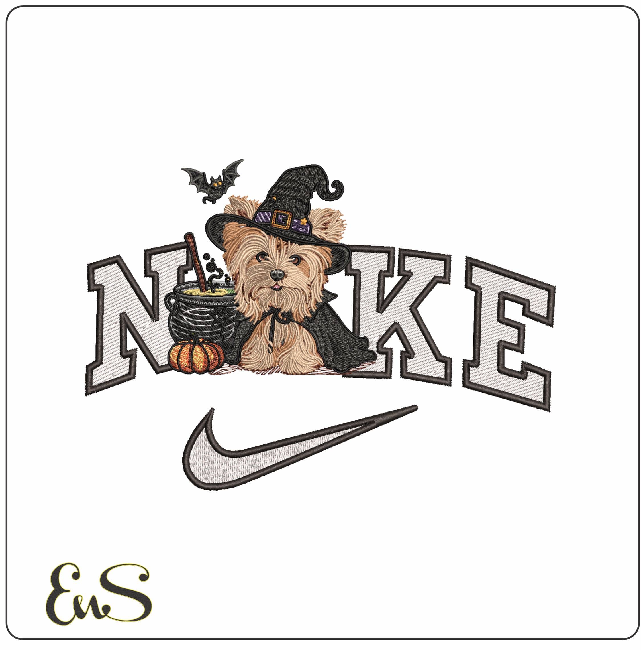 Nike Yorkshire Terrier In Halloween Outfit- Elegant embroidery design file - instant download