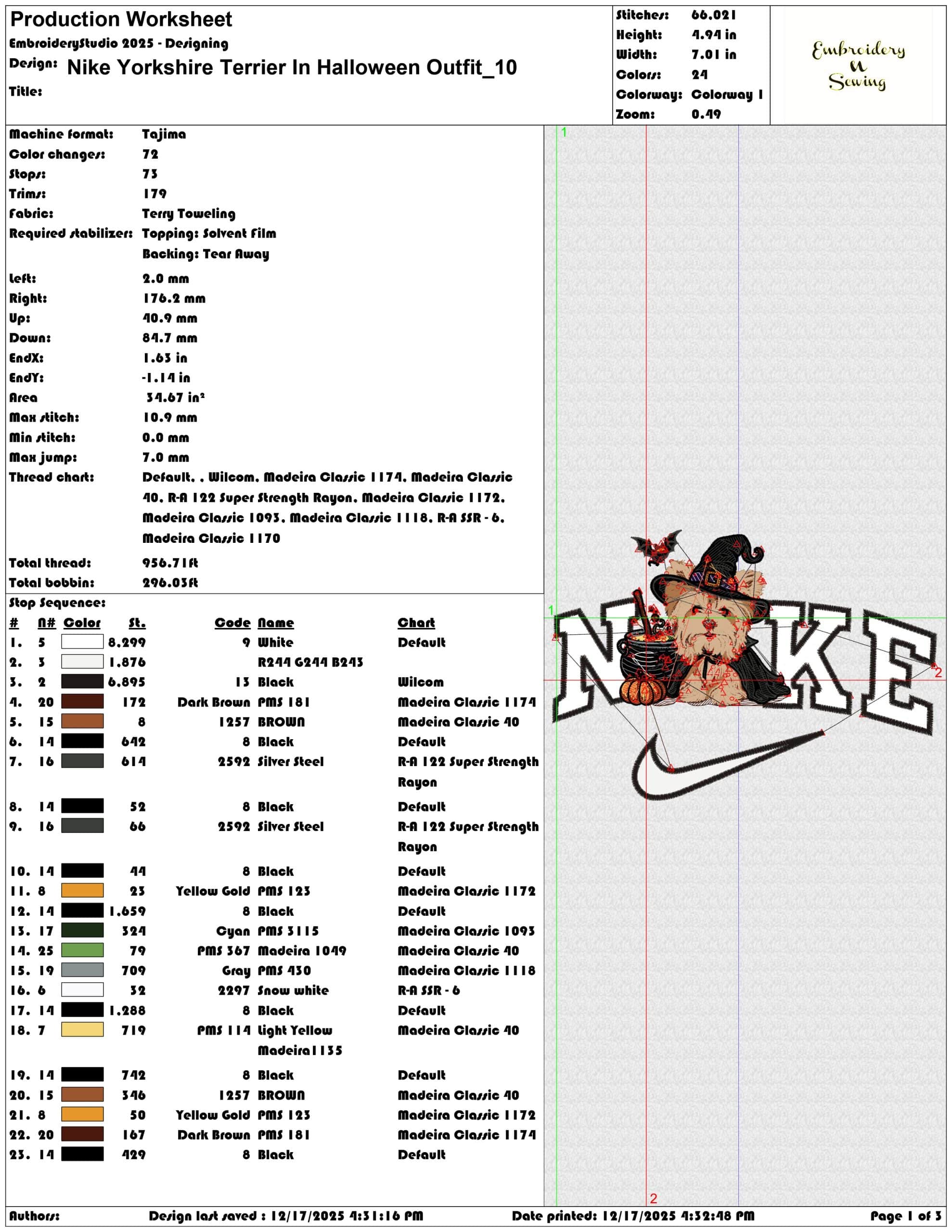 Nike Yorkshire Terrier In Halloween Outfit- Elegant embroidery design file - instant download — view 3