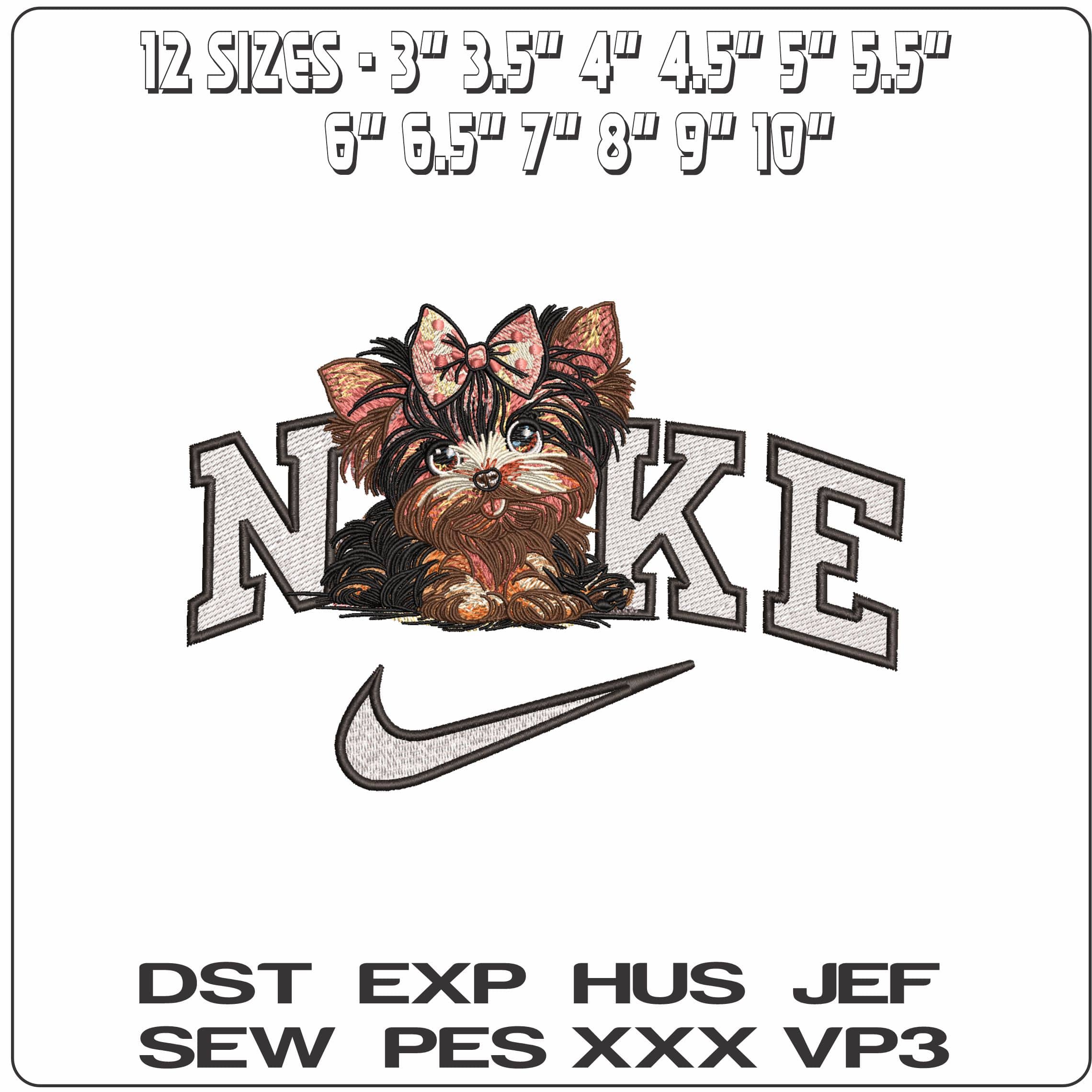 Nike Yorkshire Terrier Puppy with Bow- Elegant embroidery design file - instant download — view 2