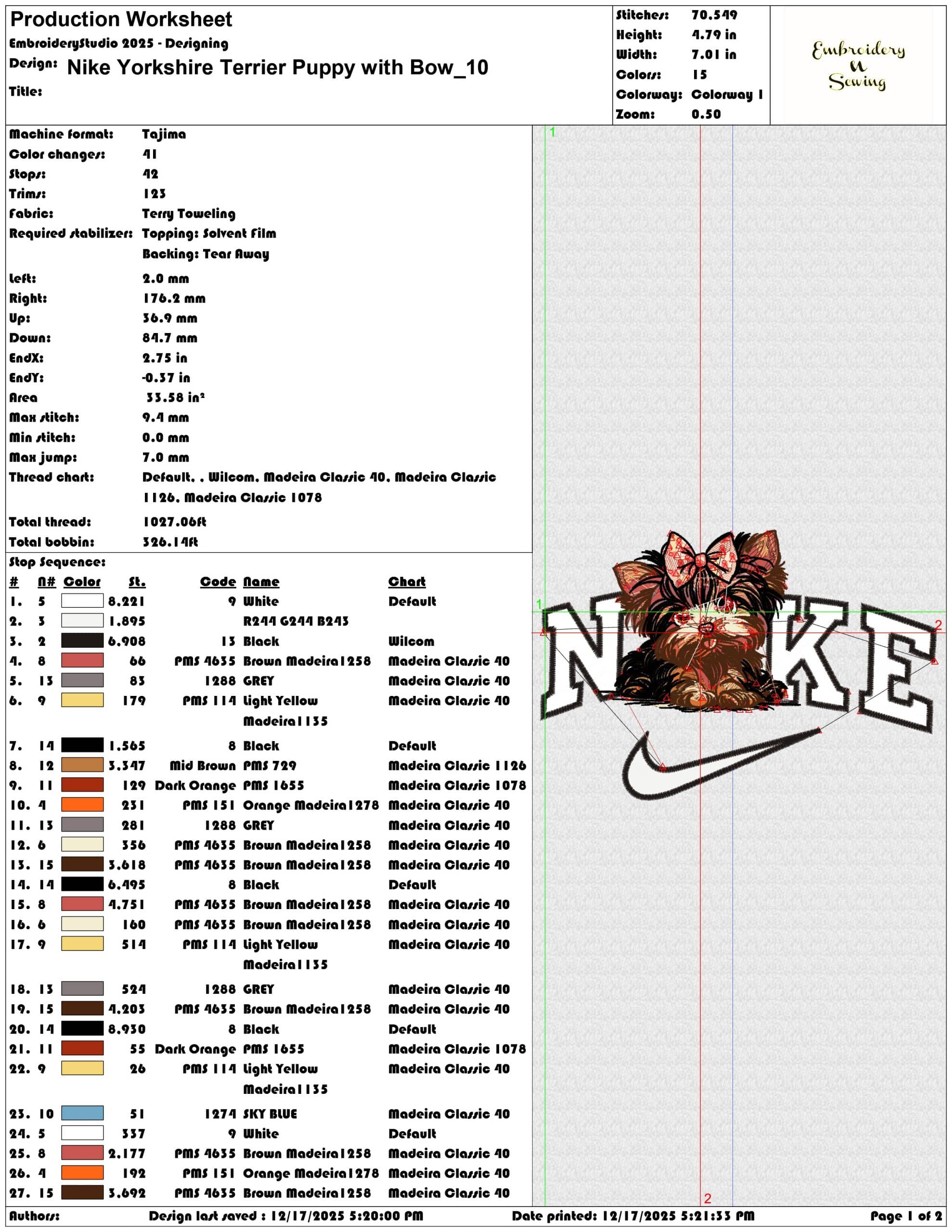 Nike Yorkshire Terrier Puppy with Bow- Elegant embroidery design file - instant download — view 3