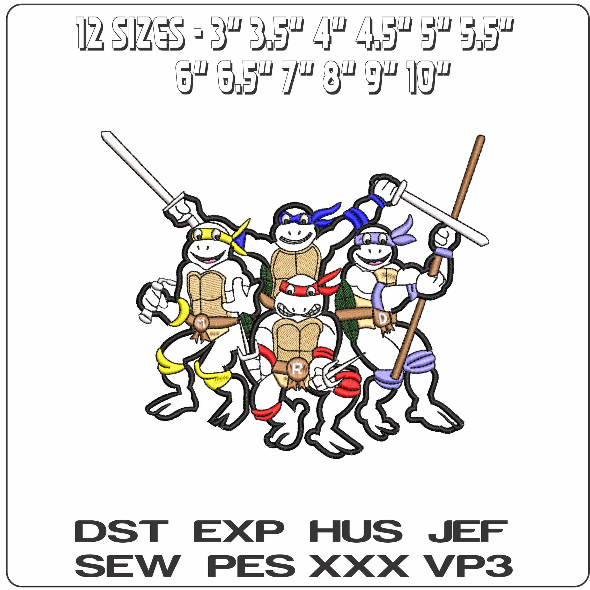 Ninja Turtles Applique- Elegant embroidery design file - instant download — view 2