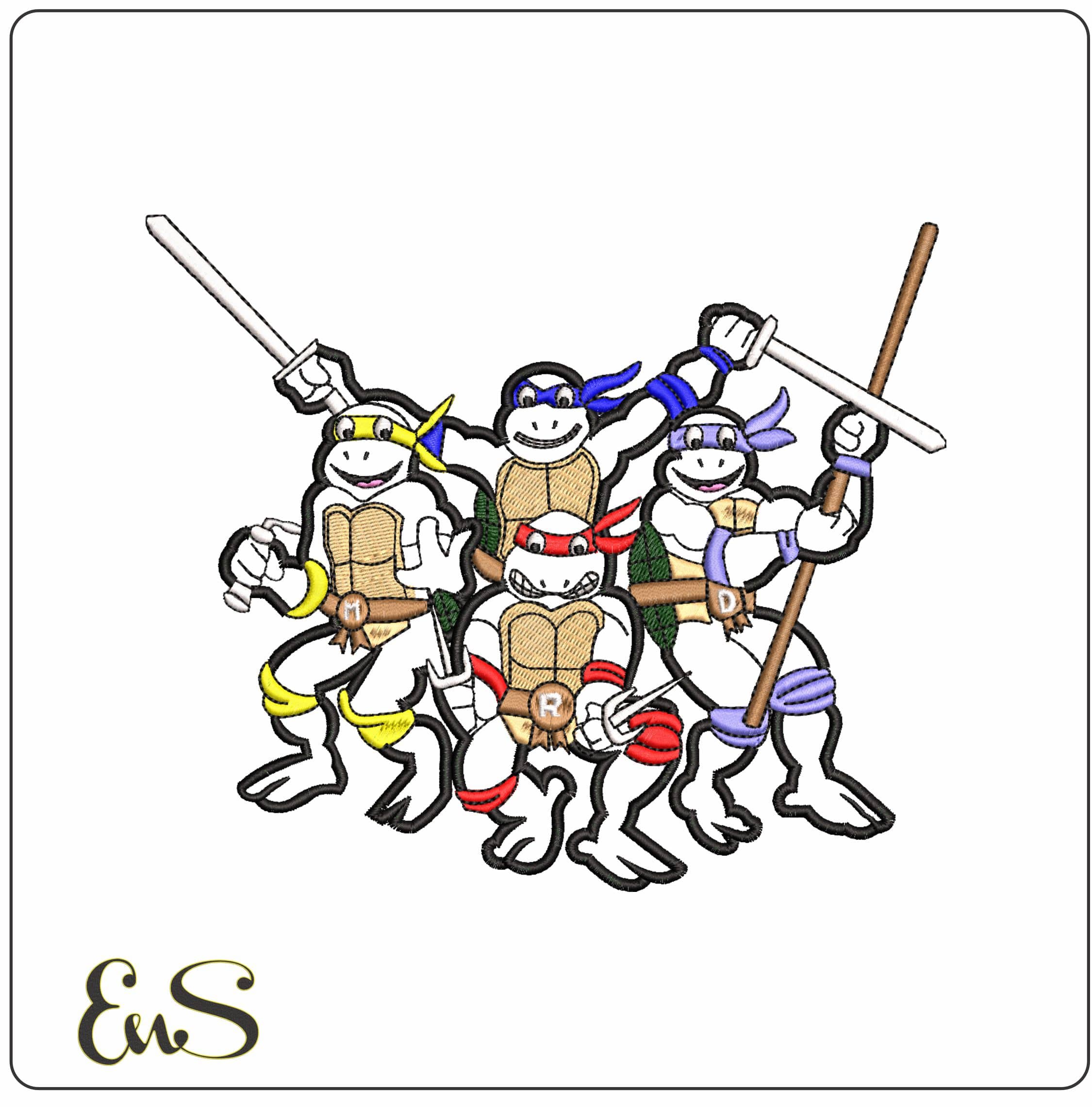 Ninja Turtles Applique- Elegant embroidery design file - instant download