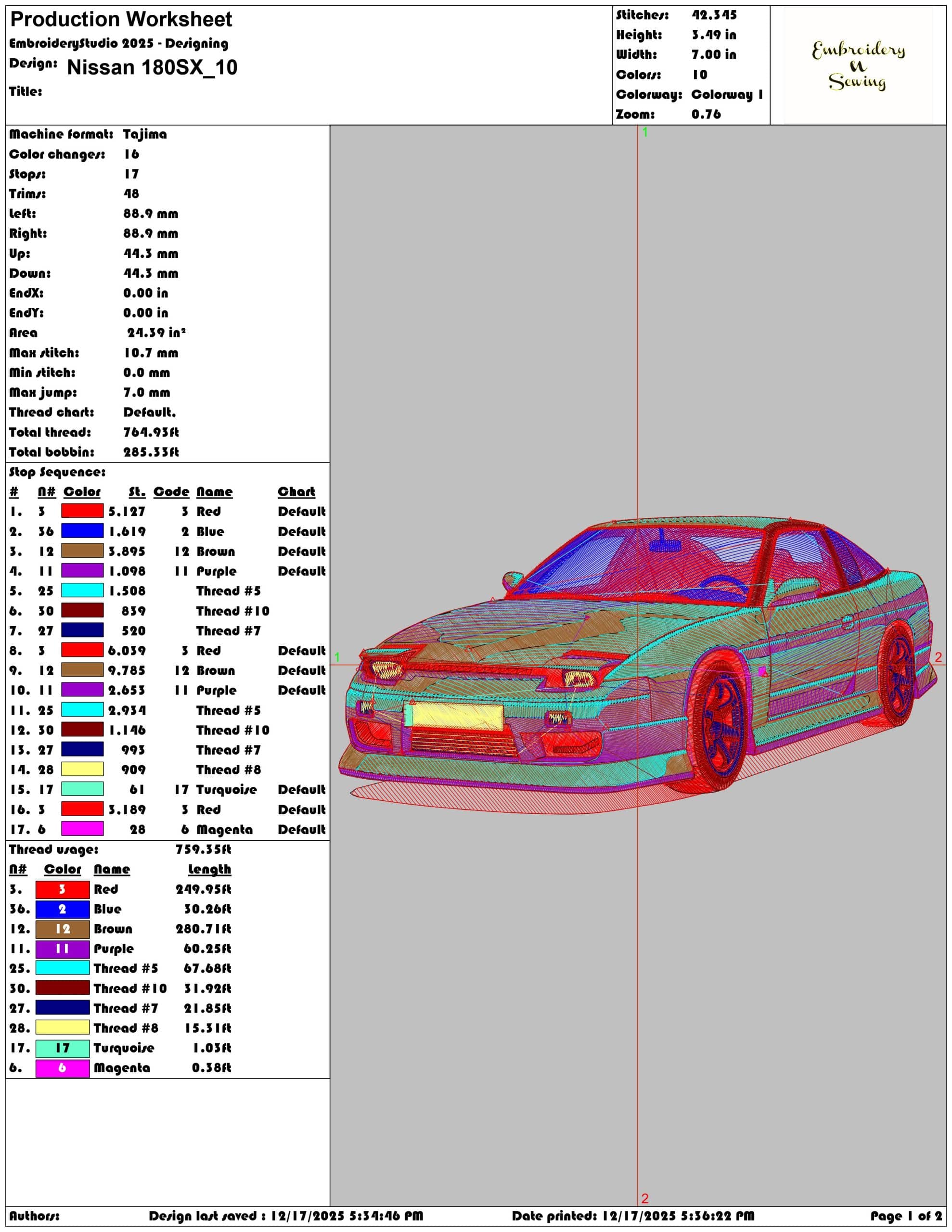 Nissan 180SX- Elegant embroidery design file - instant download — view 3