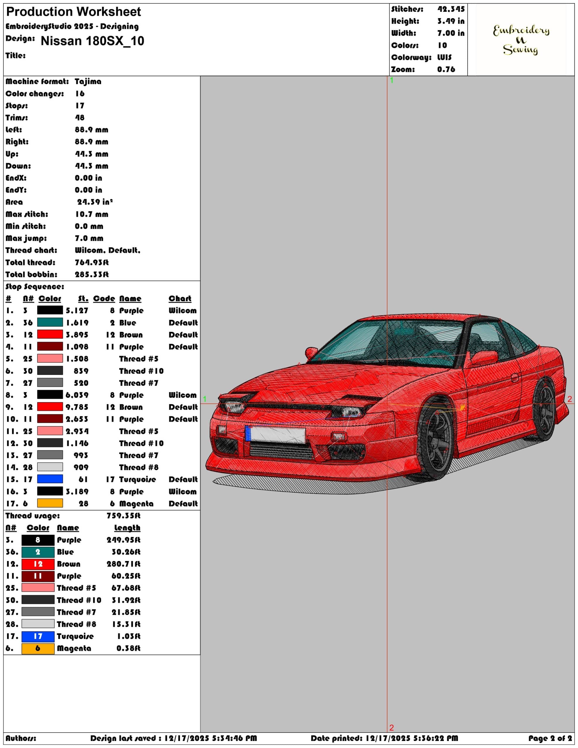 Nissan 180SX- Elegant embroidery design file - instant download — view 4
