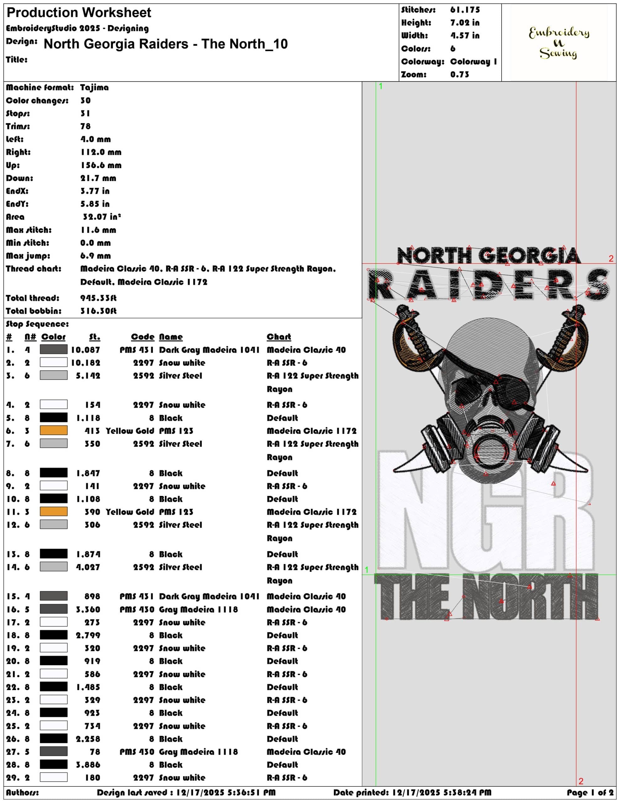 North Georgia Raiders The North- Elegant embroidery design file - instant download — view 3