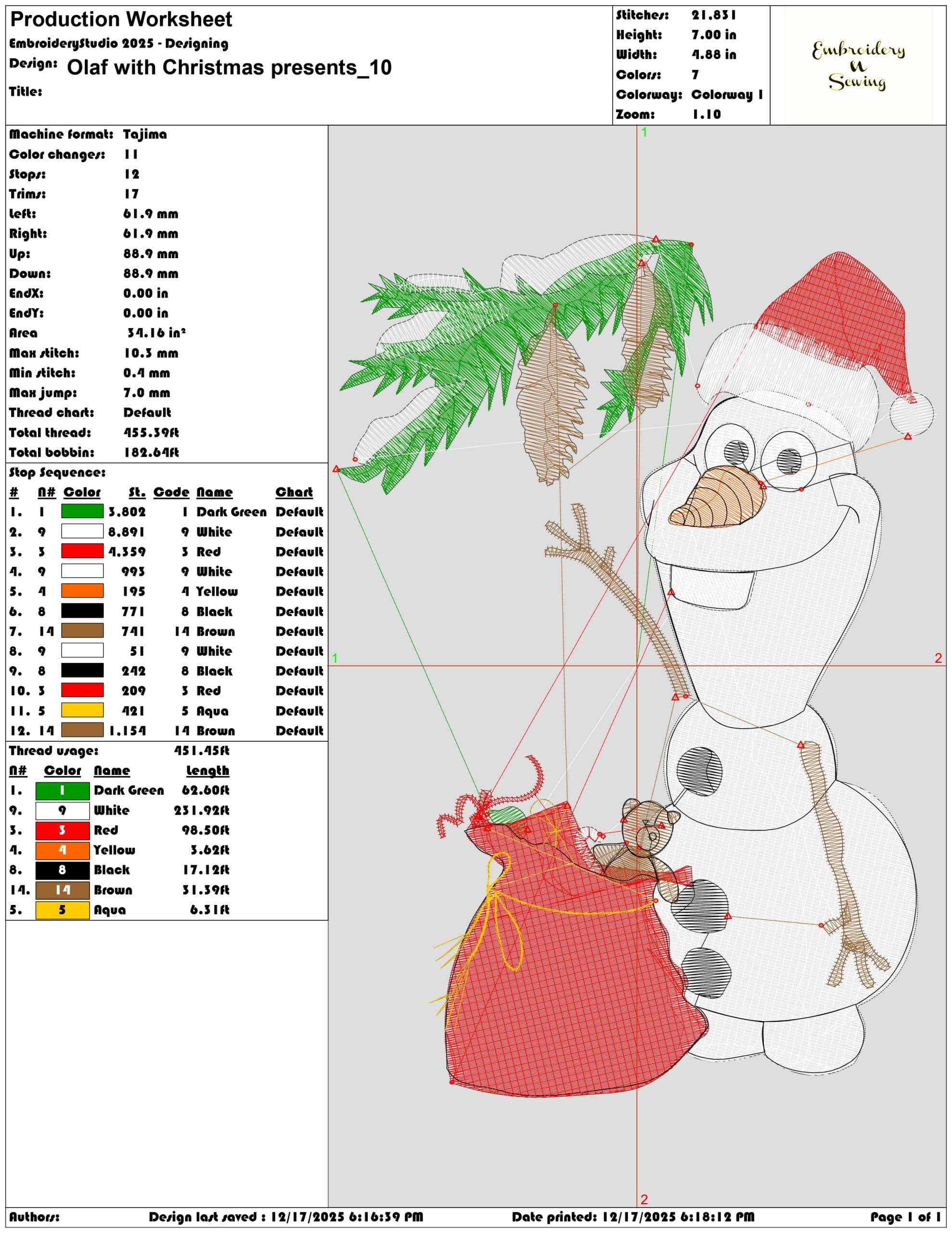 Olaf with Christmas presents- Elegant embroidery design file - instant download — view 3