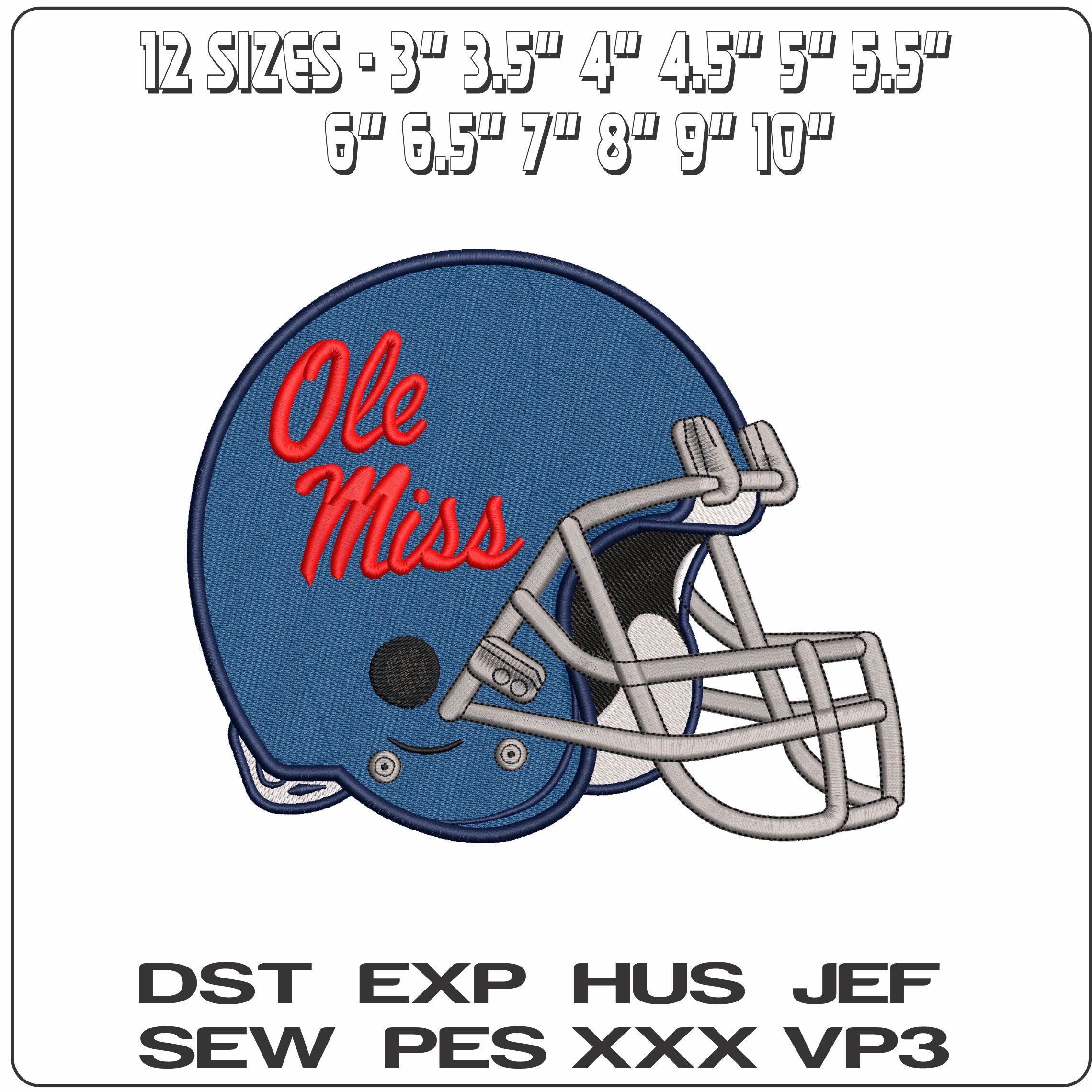 Ole Miss Helmet- Elegant embroidery design file - instant download — view 2