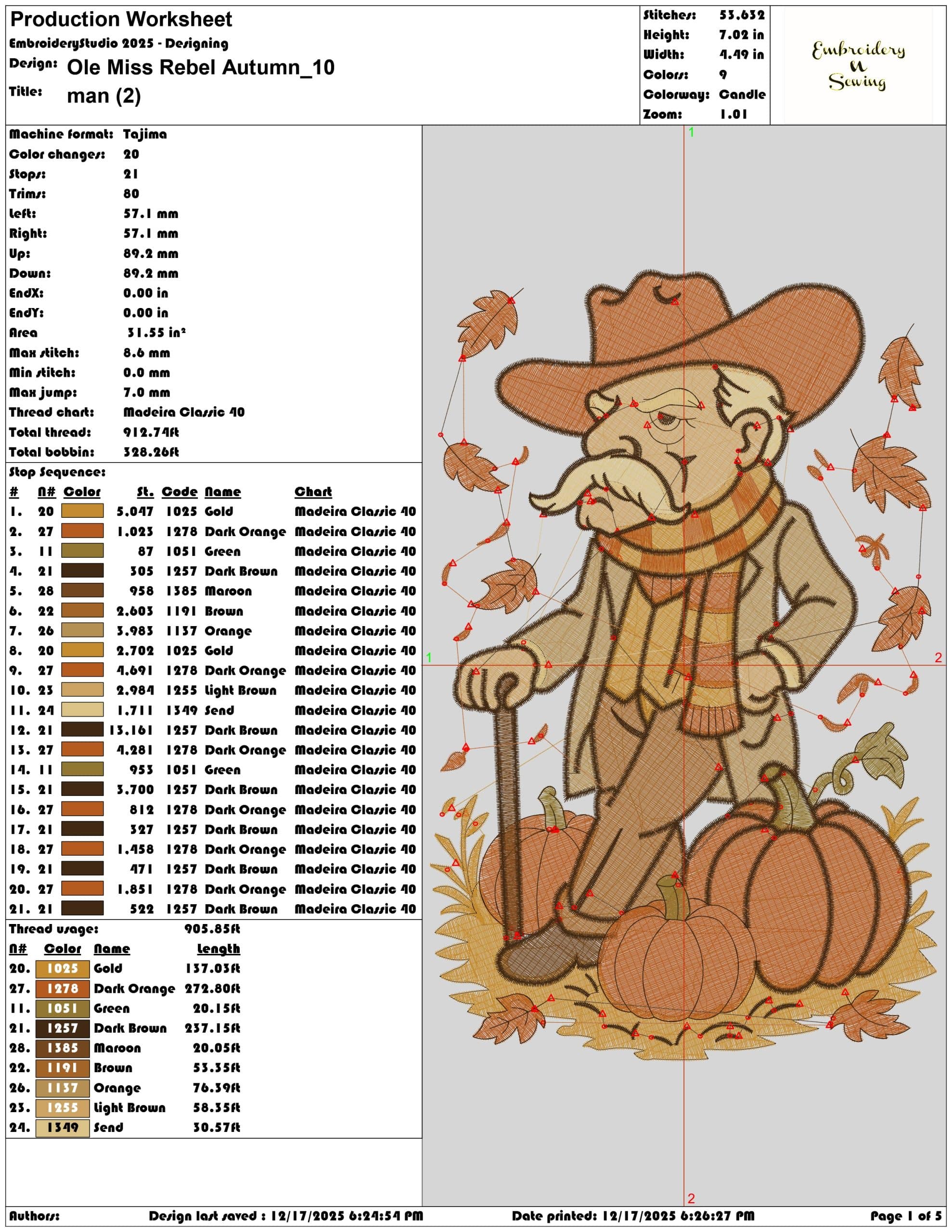 Ole Miss Rebel Autumn- Elegant embroidery design file - instant download — view 3