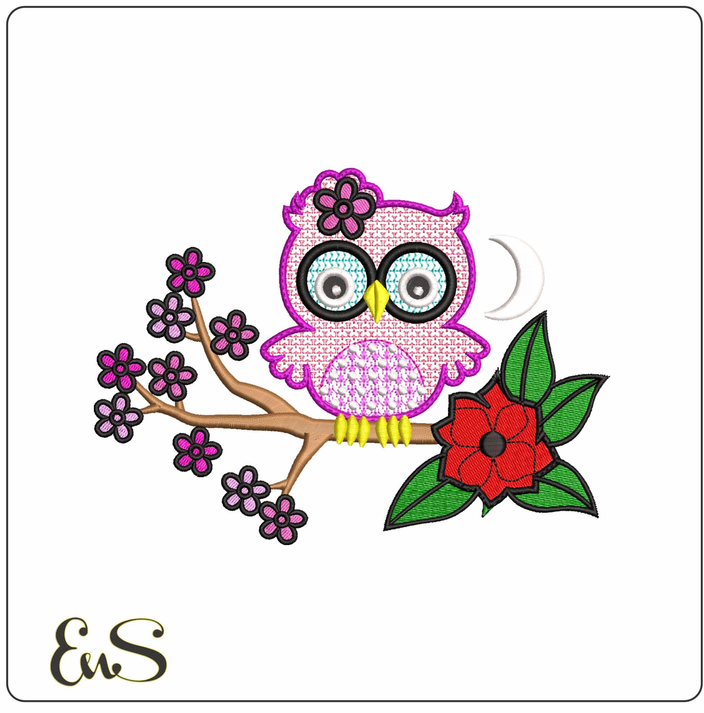 Owl on an Branch Children- Elegant embroidery design file - instant download