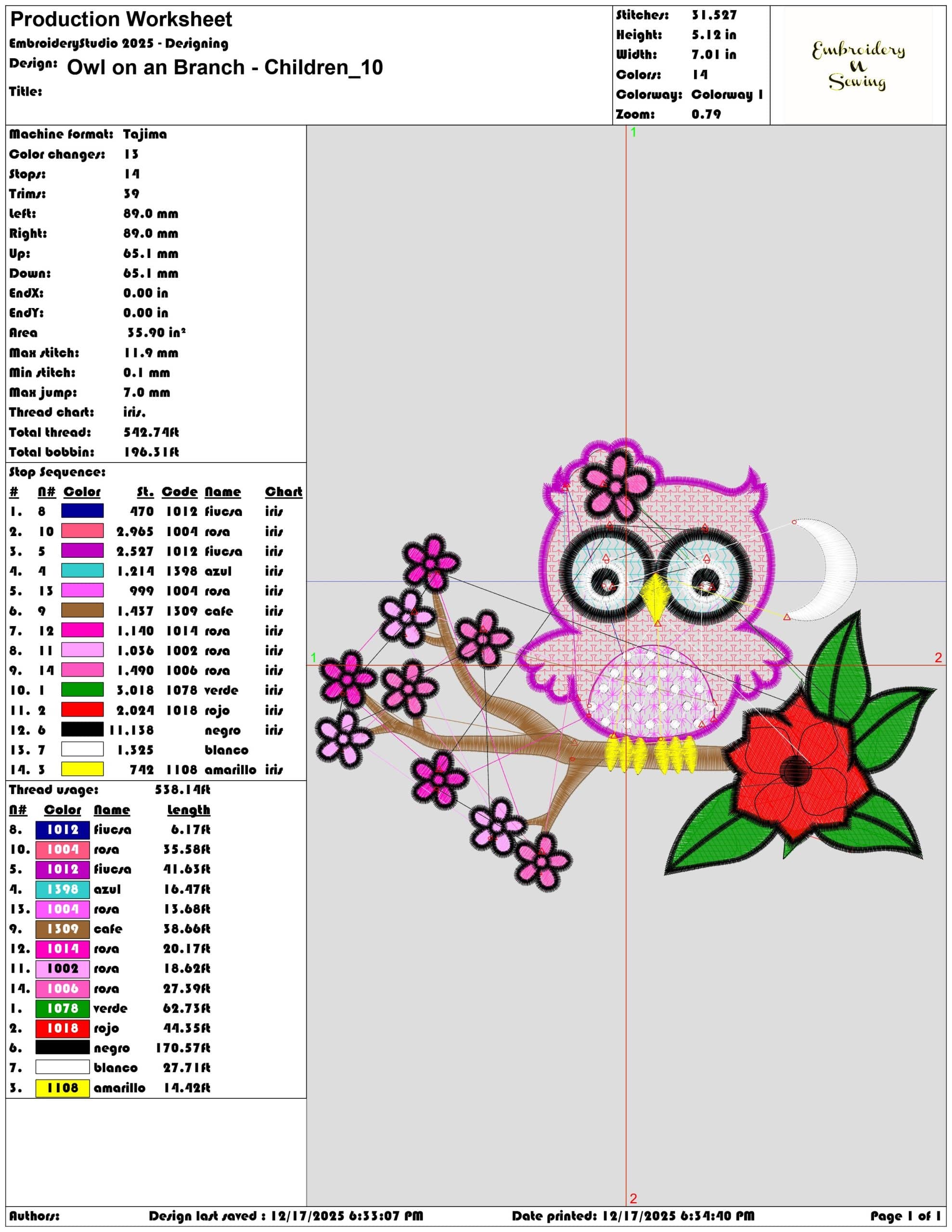 Owl on an Branch Children- Elegant embroidery design file - instant download — view 3