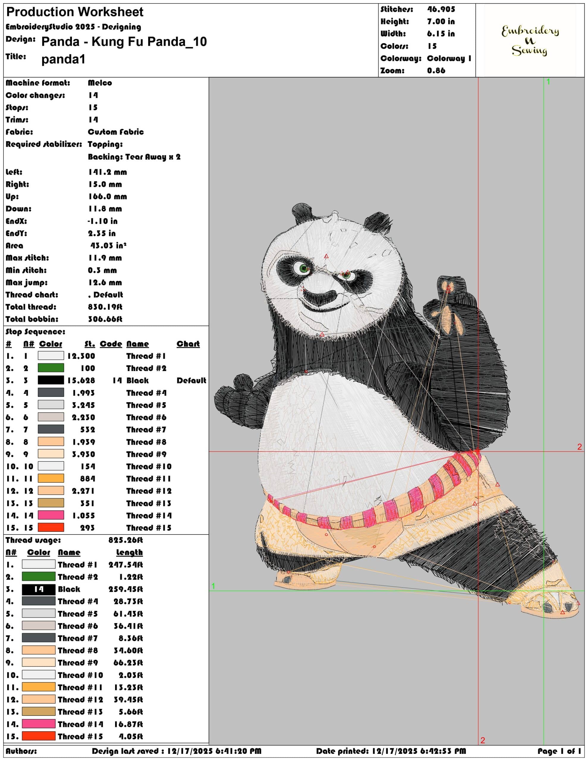 Panda Kung Fu Panda- Elegant embroidery design file - instant download — view 3