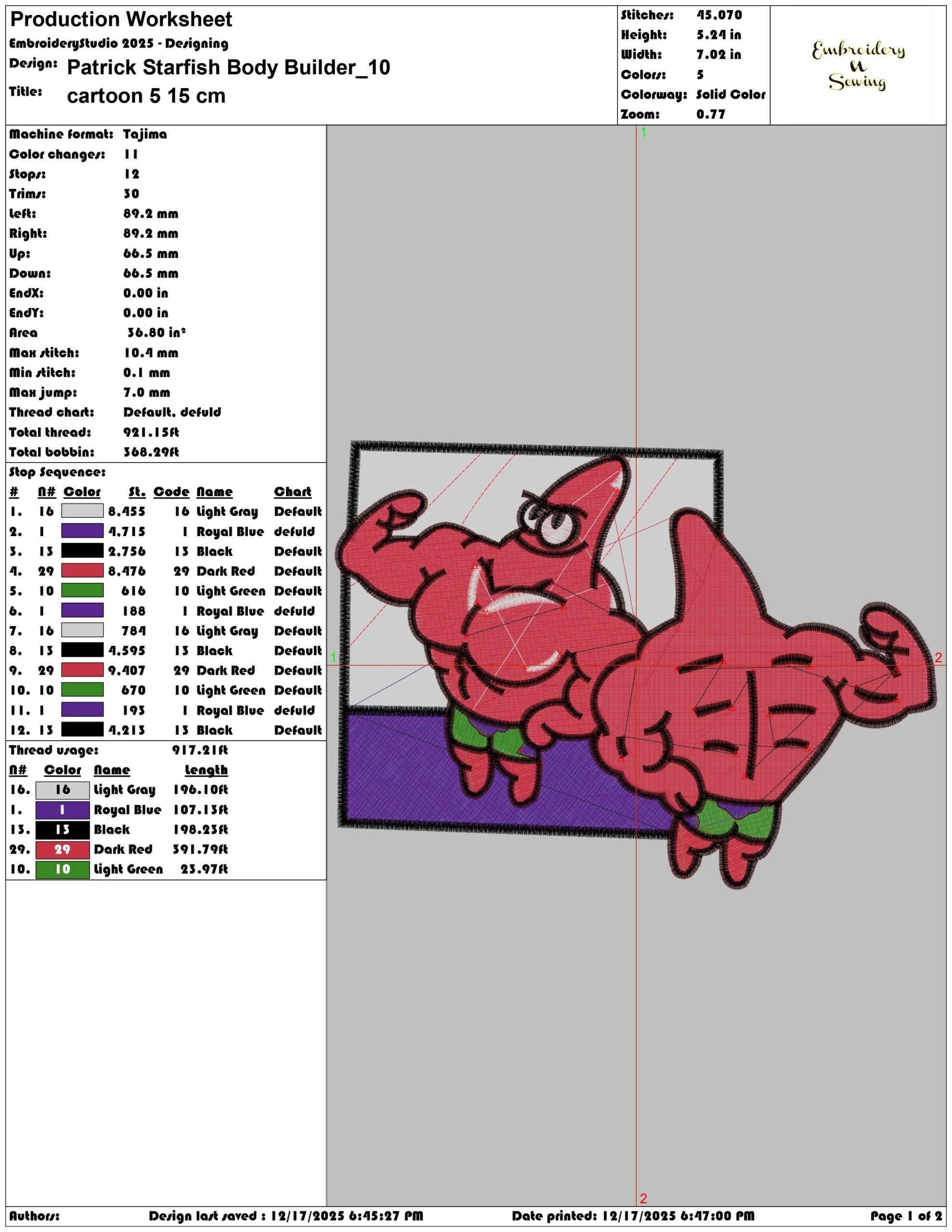Patrick Starfish Body Builder- Elegant embroidery design file - instant download — view 3