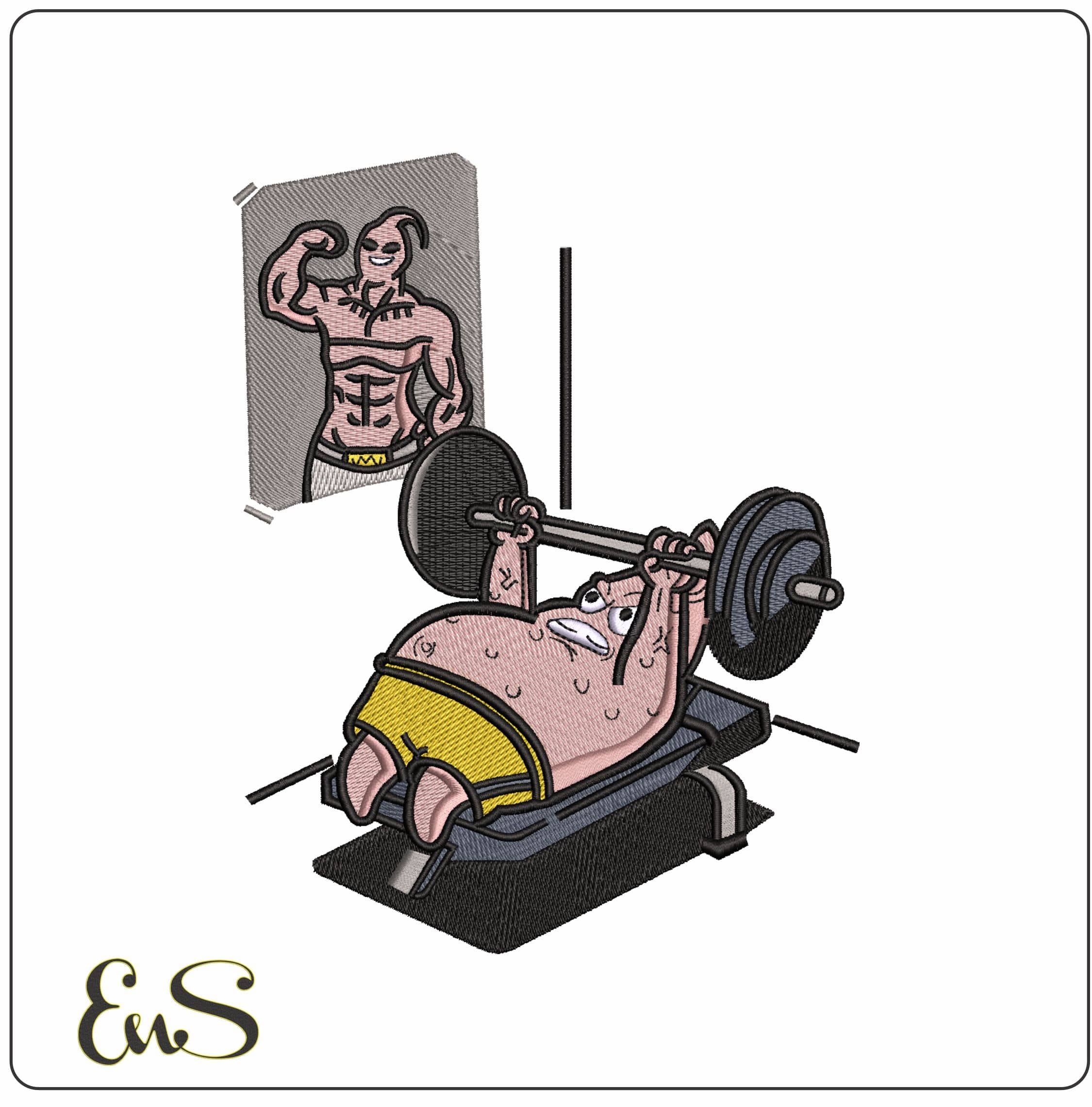 Patrick Starfish Weightlifter- Elegant embroidery design file - instant download